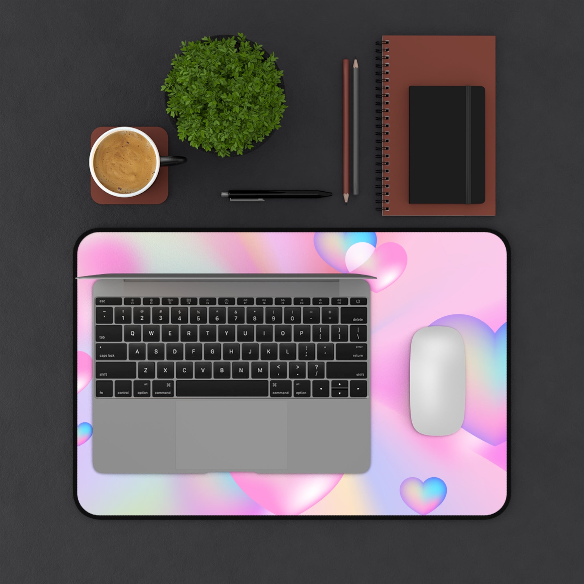 Pink and Blue Gradient Love Hearts Pattern, Valentines Gift, Mouse Pad, Desk Matt for Desktop, Cute Desk Pad Mat, XXL Large Mouse Pad for Desk, Anti-Slip Big Mousepad with Stitched Edges, Keyboard Pad Mouse Mat for Computer