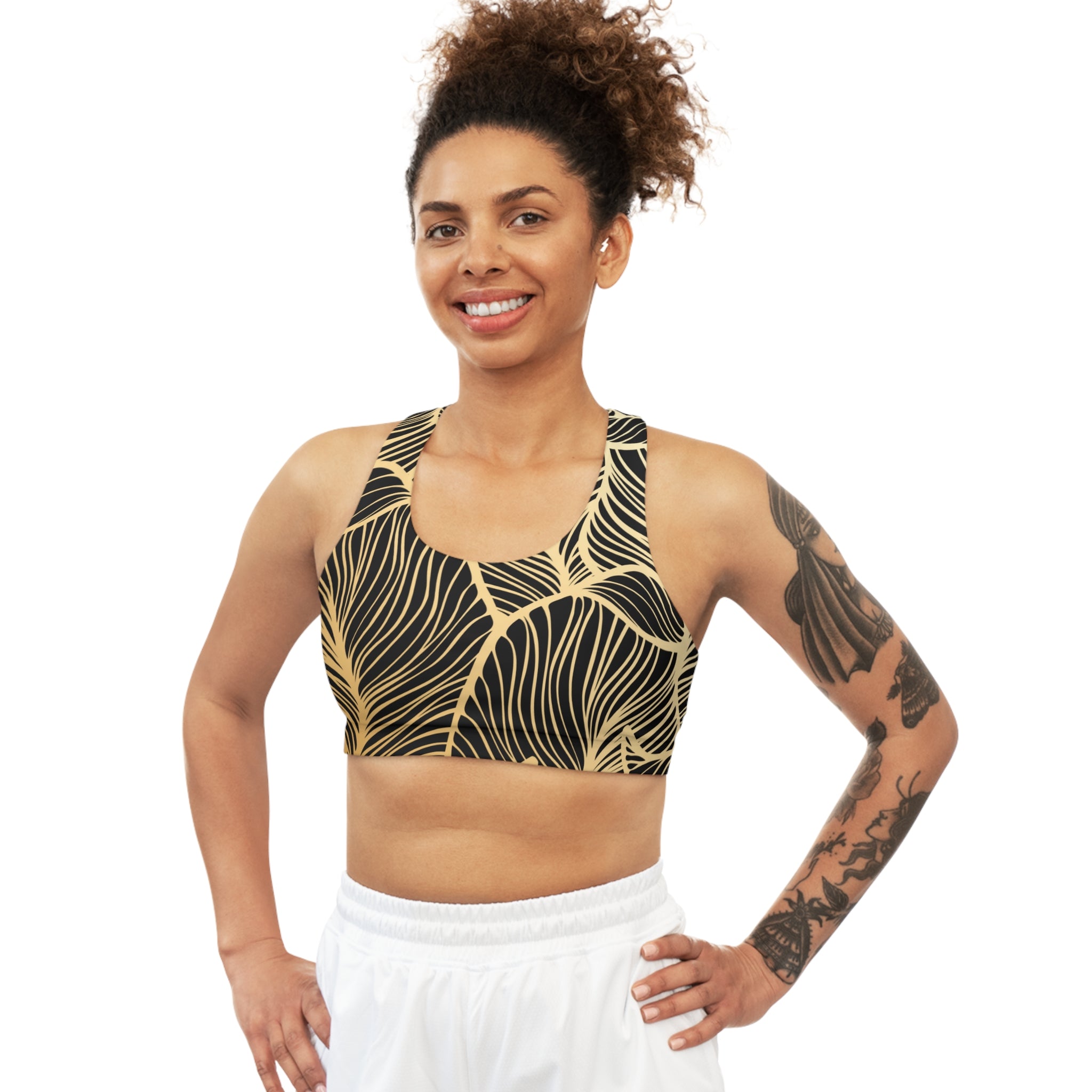 Black Gold, Racerback Sports Bra for Women - High Impact Workout Crop Tank Top