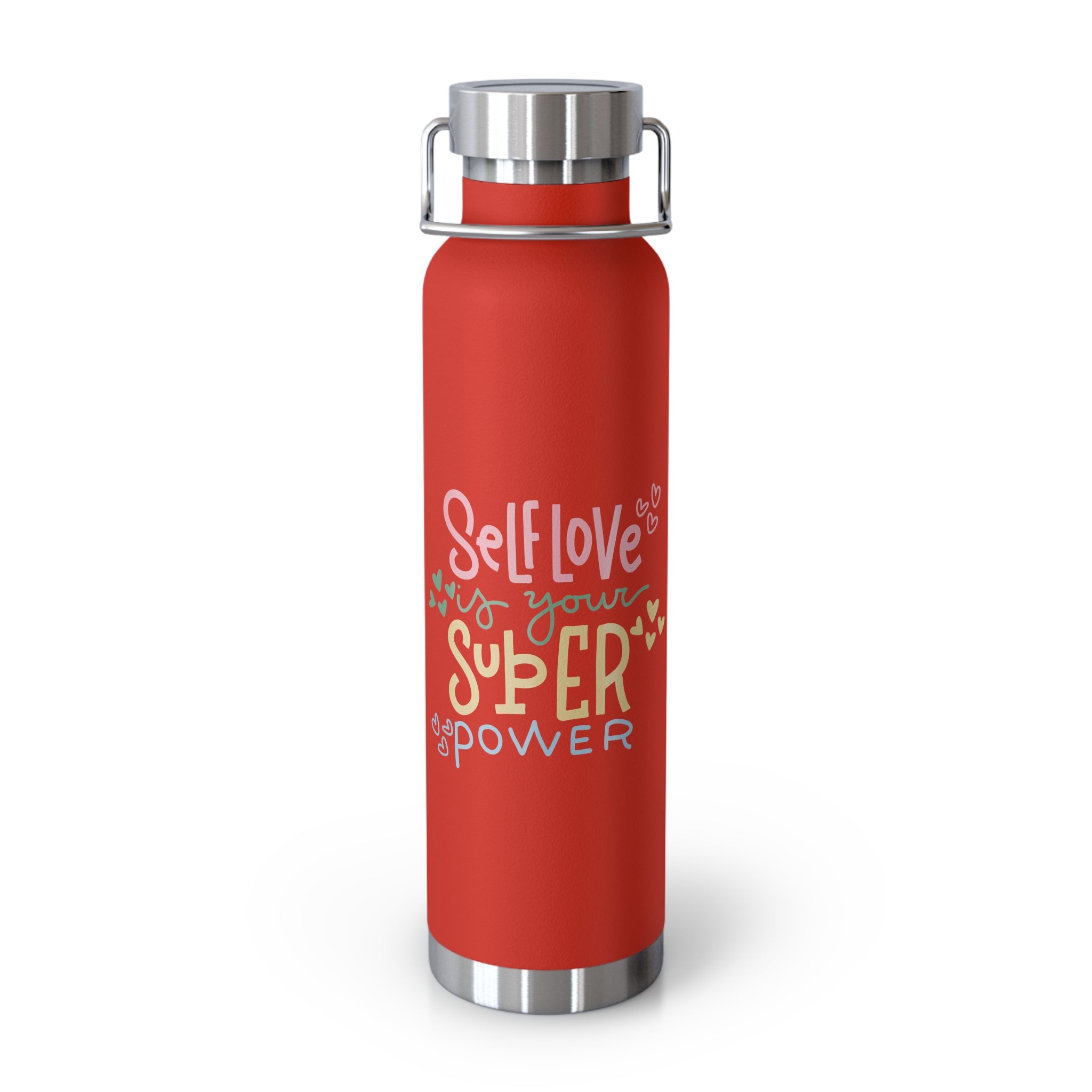 "Self Love Is Your Super Power" Copper Water Bottle, Inspirational Quote, Gift Tumbler, 22oz, Motivational Drinkware, Stainless Steel Thermos