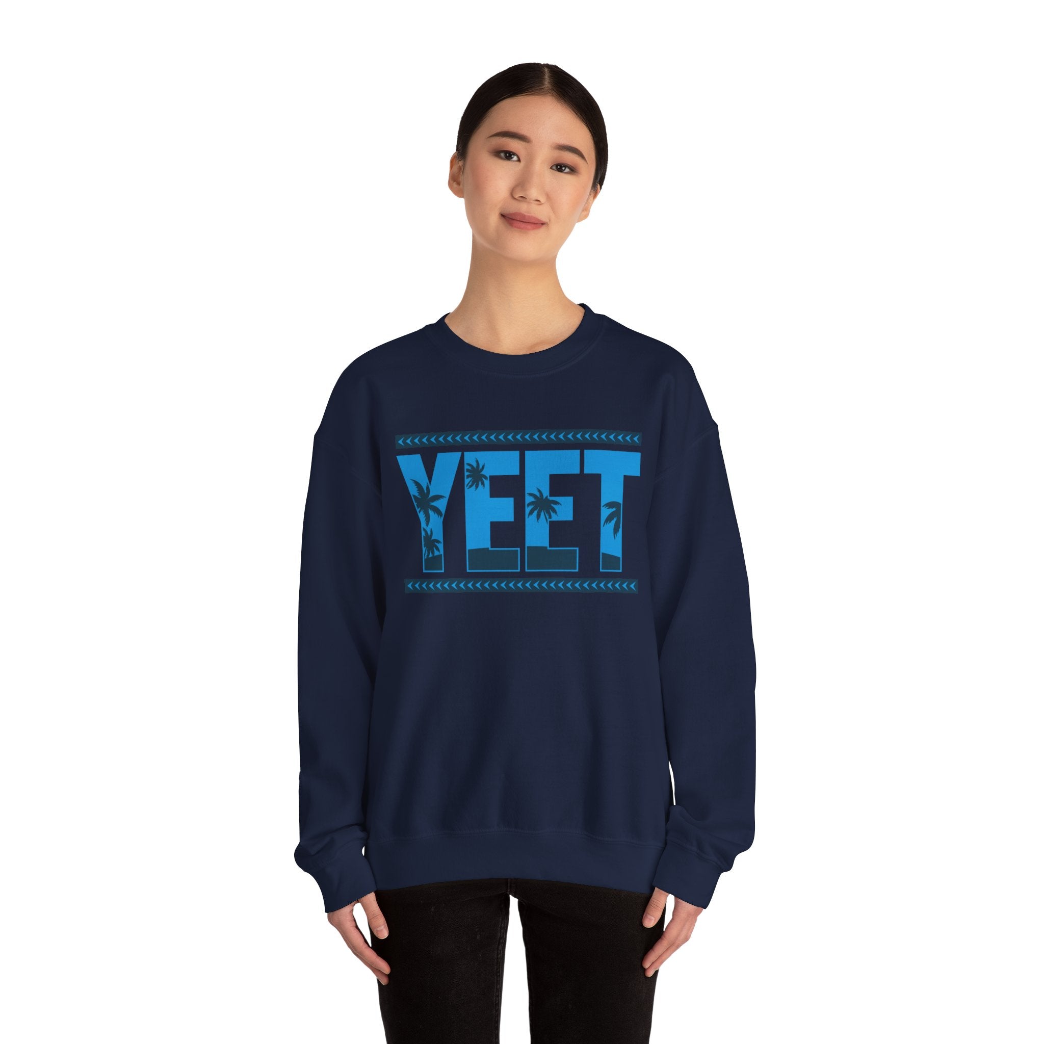 Blue Grey Yeet Palm Tree Sweatshirt, Wrestling Fan Unisex Sweatshirt - Gift for Him or Her, Casual Outwear, Heavy Blend Crewneck Sweatshirt