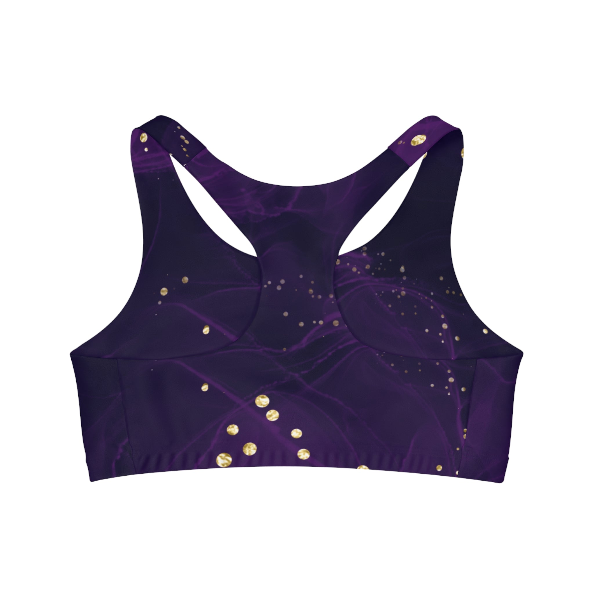 Purple Golden Galaxy Seamless, Racerback Sports Bra for Women - High Impact Workout Crop Tank Top