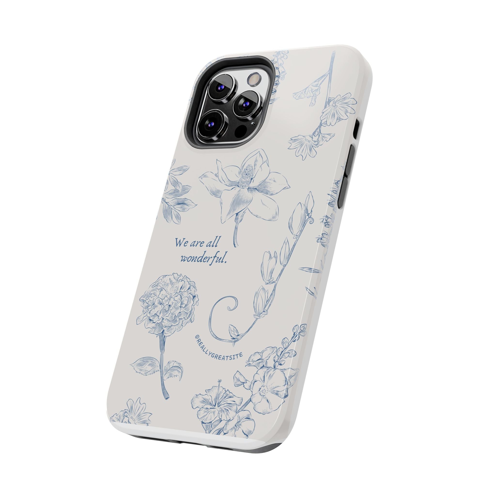 Dusty Blue Cream " We Are All Wonderfull", Elegant Phone Cases, Stylish Phone Covers, Chic Phone Protectors, Fashionable Case for Her, Trendy Smartphone Accessories