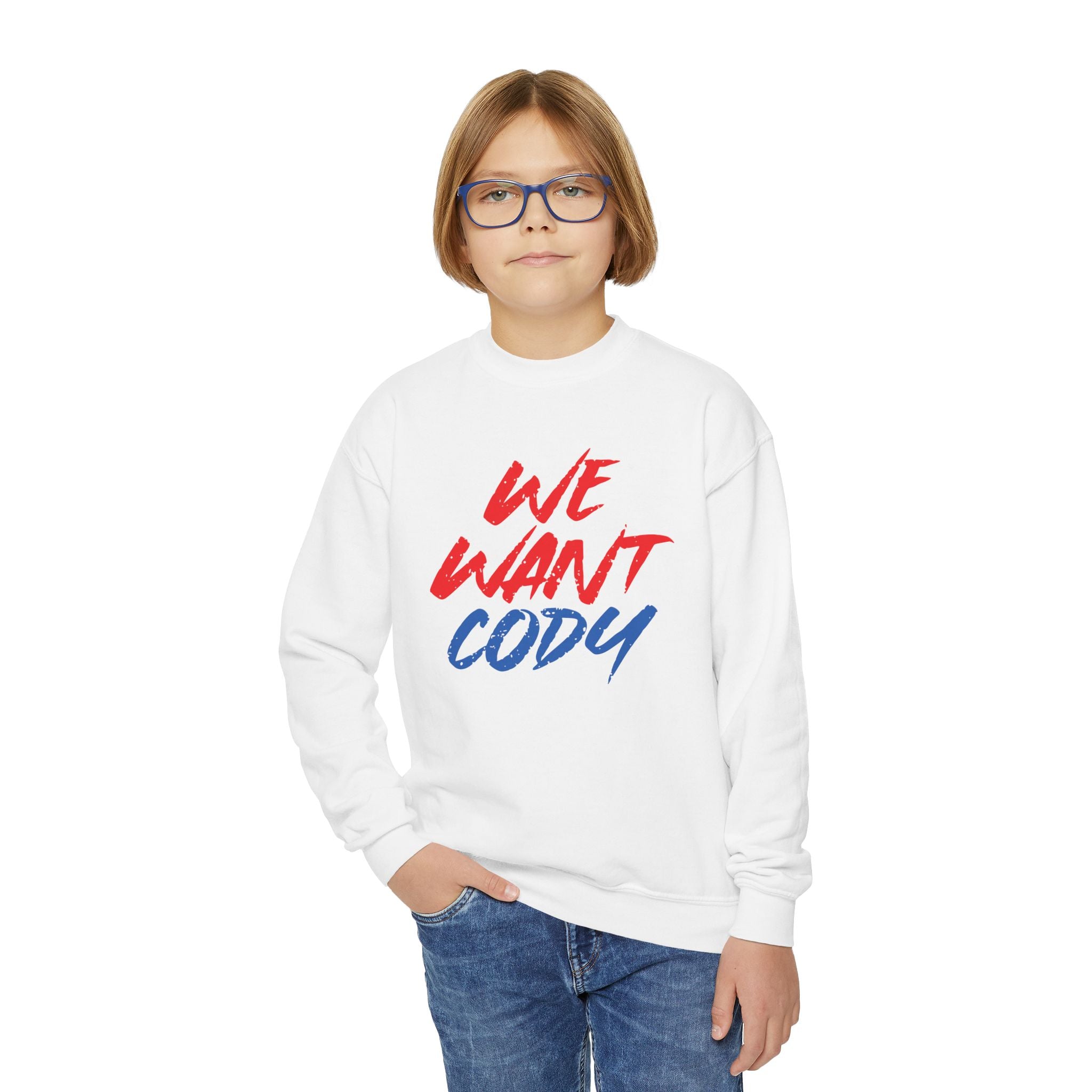 Cody Rhodes "We Want Cody" Design, Youth Sports Fan Crewneck Sweatshirt for Kids, Perfect Gift for Kids, Unisex Sweatshirt, Casual Outwear