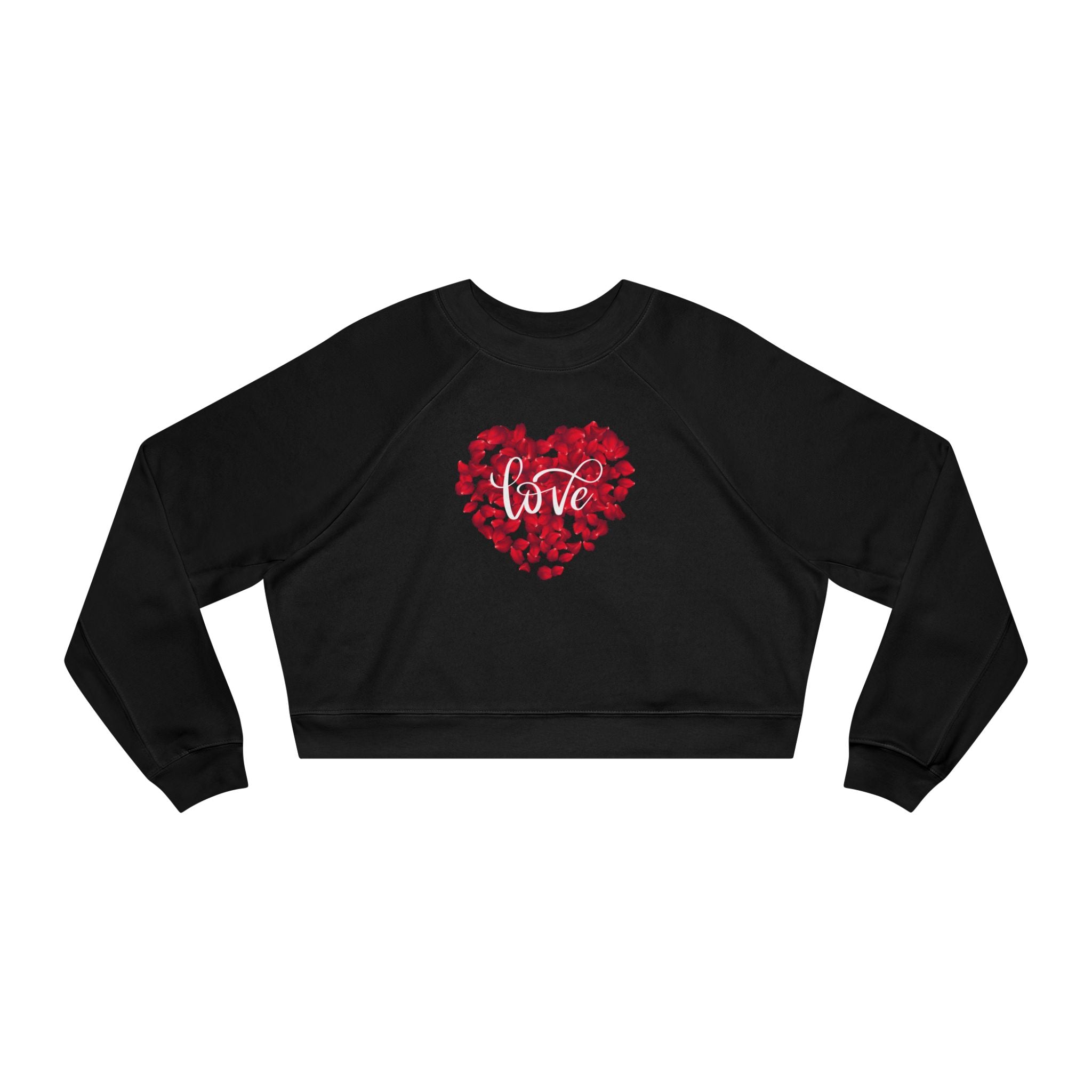 Heart Love Cute Valentines' Cropped Fleece Pullover, Valentines Gift for Her, Long Sleeve Women's Shirt, Casual Pullover Top, Graphic Shirt Valentines Gift for Teachers