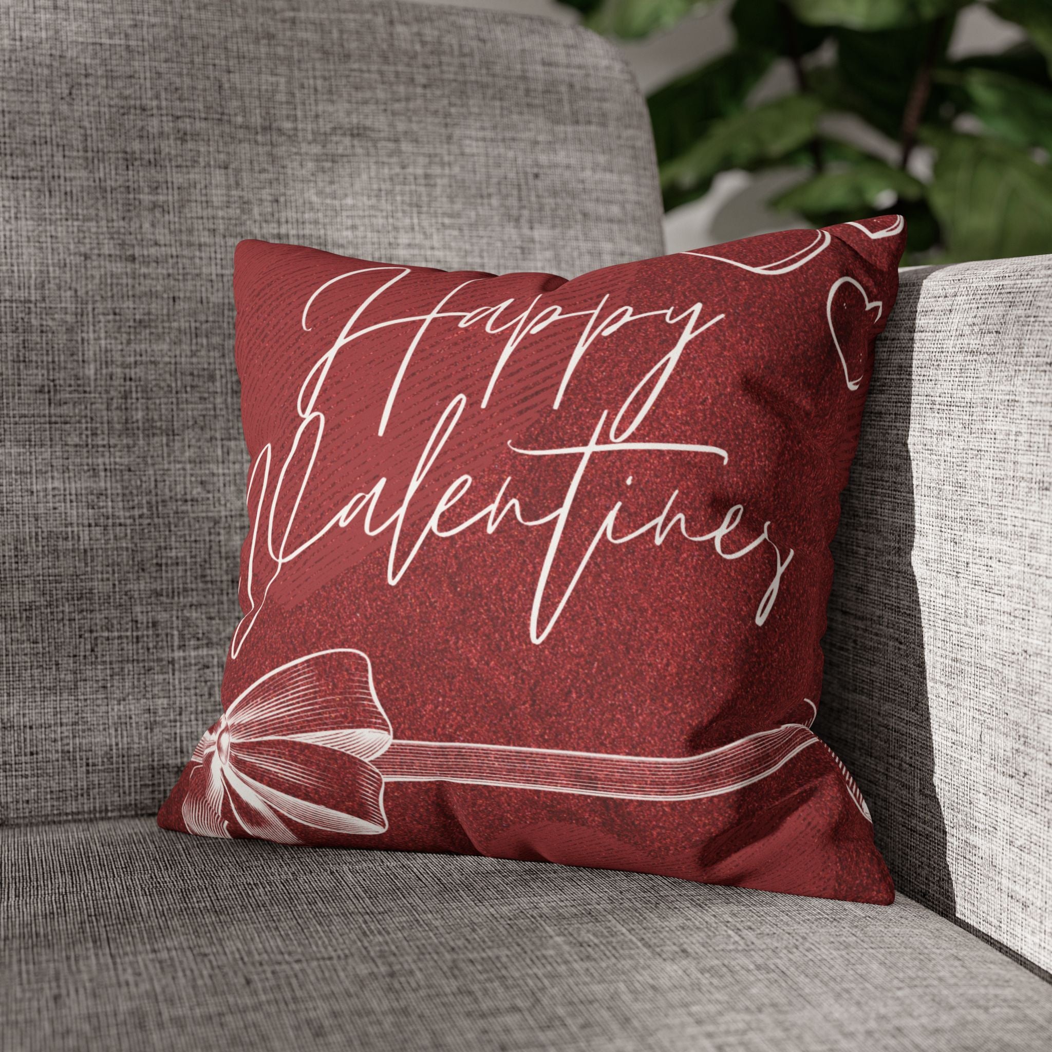 Square Pillowcase - Elegant Happy Valentines - Decorative Pillows Cushion Covers for Couch Chair Bedroom Valentines Decorative, Faux Suede, Home Decor