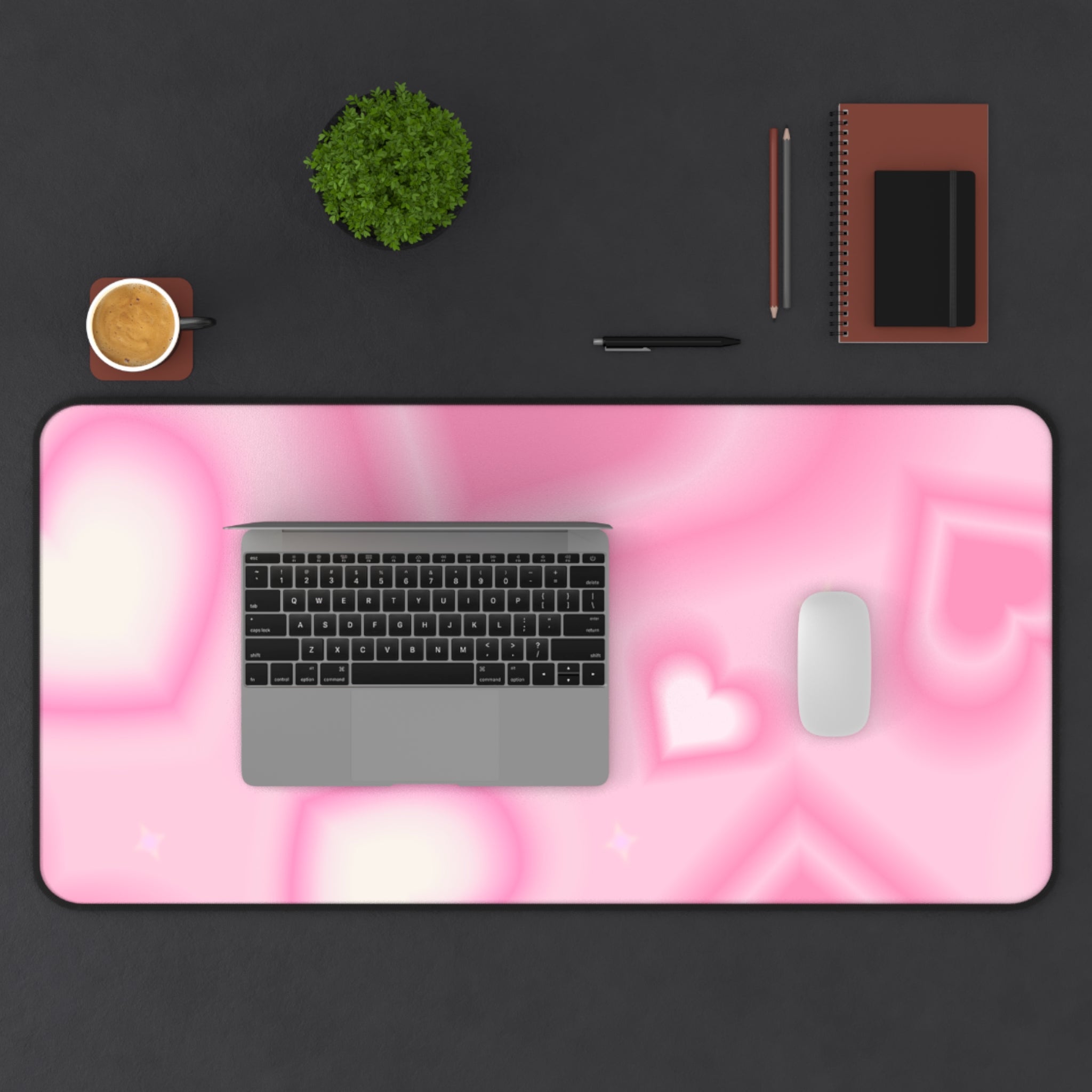 Pink Gradient Hearts Pattern, Valentines Gift, Mouse Pad, Desk Matt for Desktop, Cute Desk Pad Mat, XXL Large Mouse Pad for Desk, Anti-Slip Big Mousepad with Stitched Edges, Keyboard Pad Mouse Mat for Computer