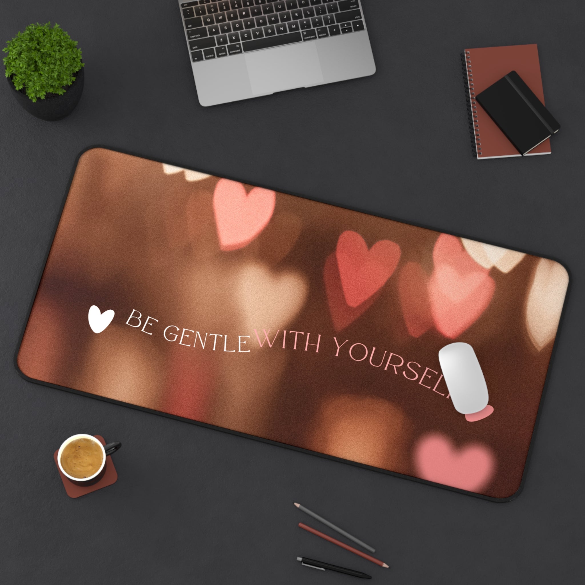 Pink and Brown Soft Aesthetic, Valentines Gift, Mouse Pad, Desk Matt for Desktop, Cute Desk Pad Mat, XXL Large Mouse Pad for Desk, Anti-Slip Big Mousepad with Stitched Edges, Keyboard Pad Mouse Mat for Computer