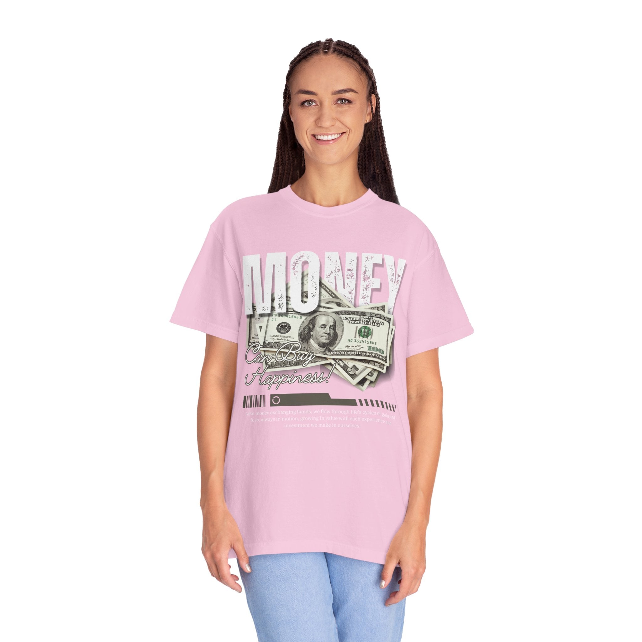 Money Can Buy Happiness, Graphic Design Unisex T-shirt, Casual Cotton Outwear, Gift for Him- Gift for Her, Stylish Tee, Cool Shirt, Trendy Apparel, Comfortable Top,