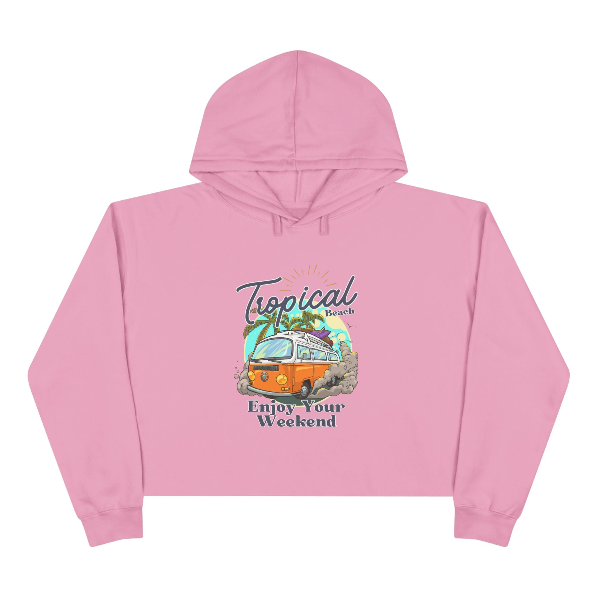 Tropical Casual Hoodie, Women's Cropped Sweatshirt Fleece Pullover, Crop Hoodie for Women, Long Sleeve Crop Top, Cozy Cropped Hooded