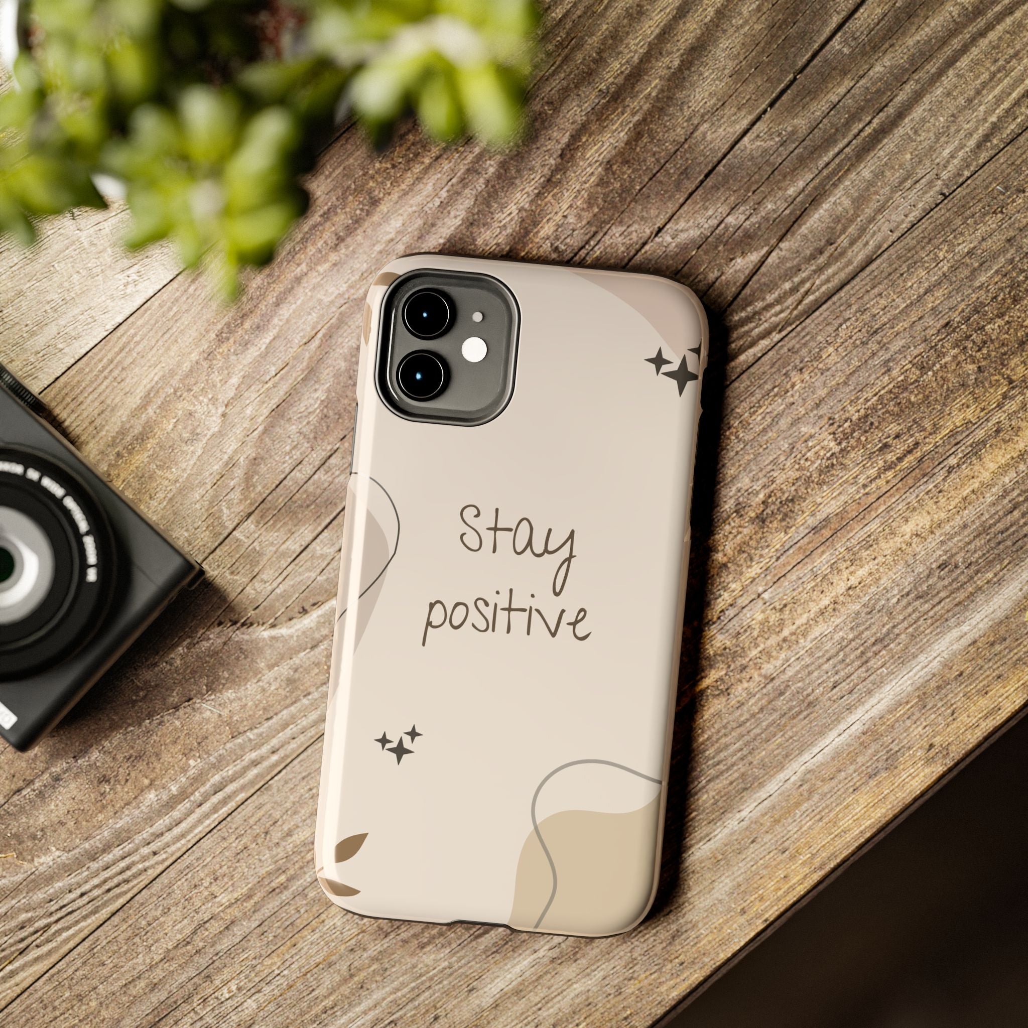 "Stay Positive" Cream Beige Aesthetic Design, Elegant Phone Cases, Stylish Phone Covers, Chic Phone Protectors, Fashionable Case for Her, Trendy Smartphone Accessories