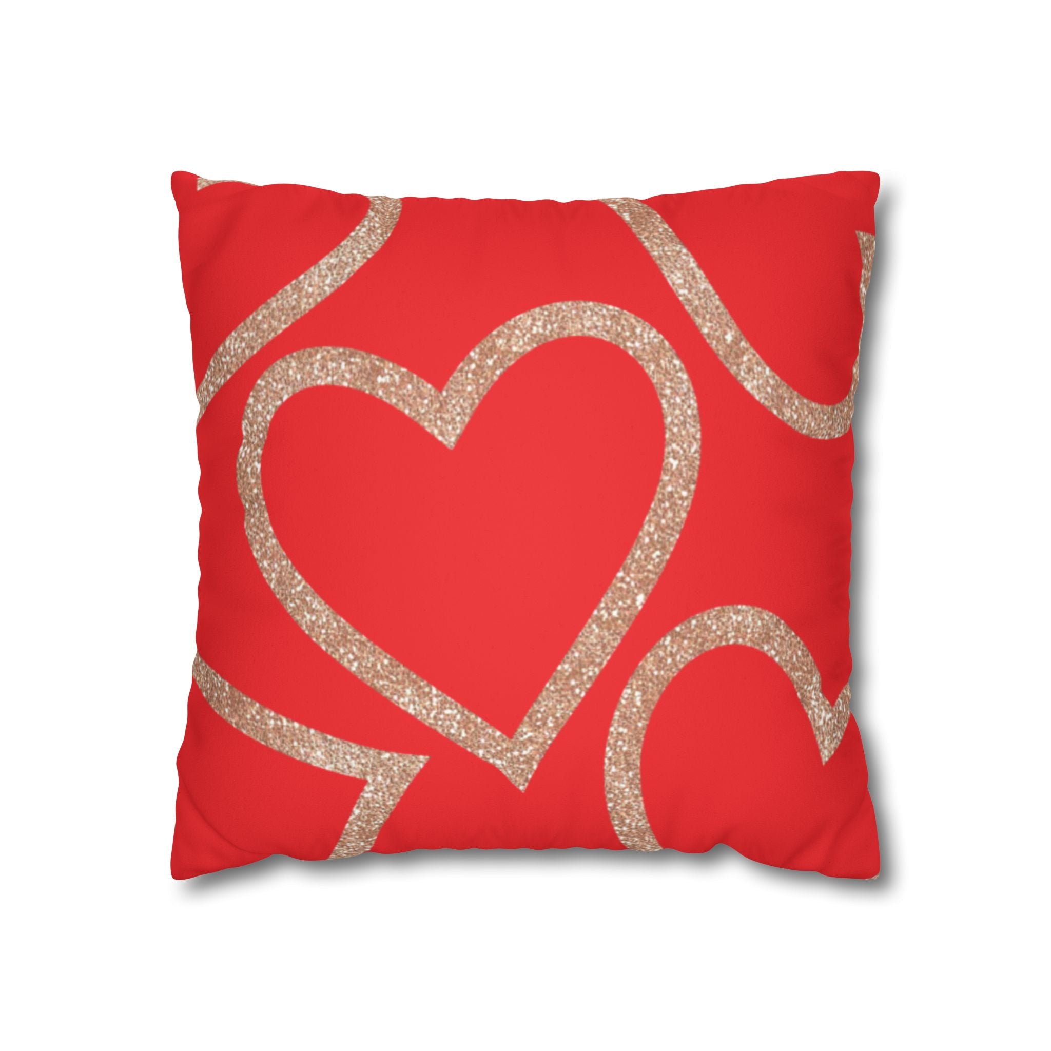 Square Pillowcase - Elegant Red Heart Love - Decorative Pillows Cushion Covers for Couch Chair Bedroom Valentines Decorative, Faux Suede, Home Decor