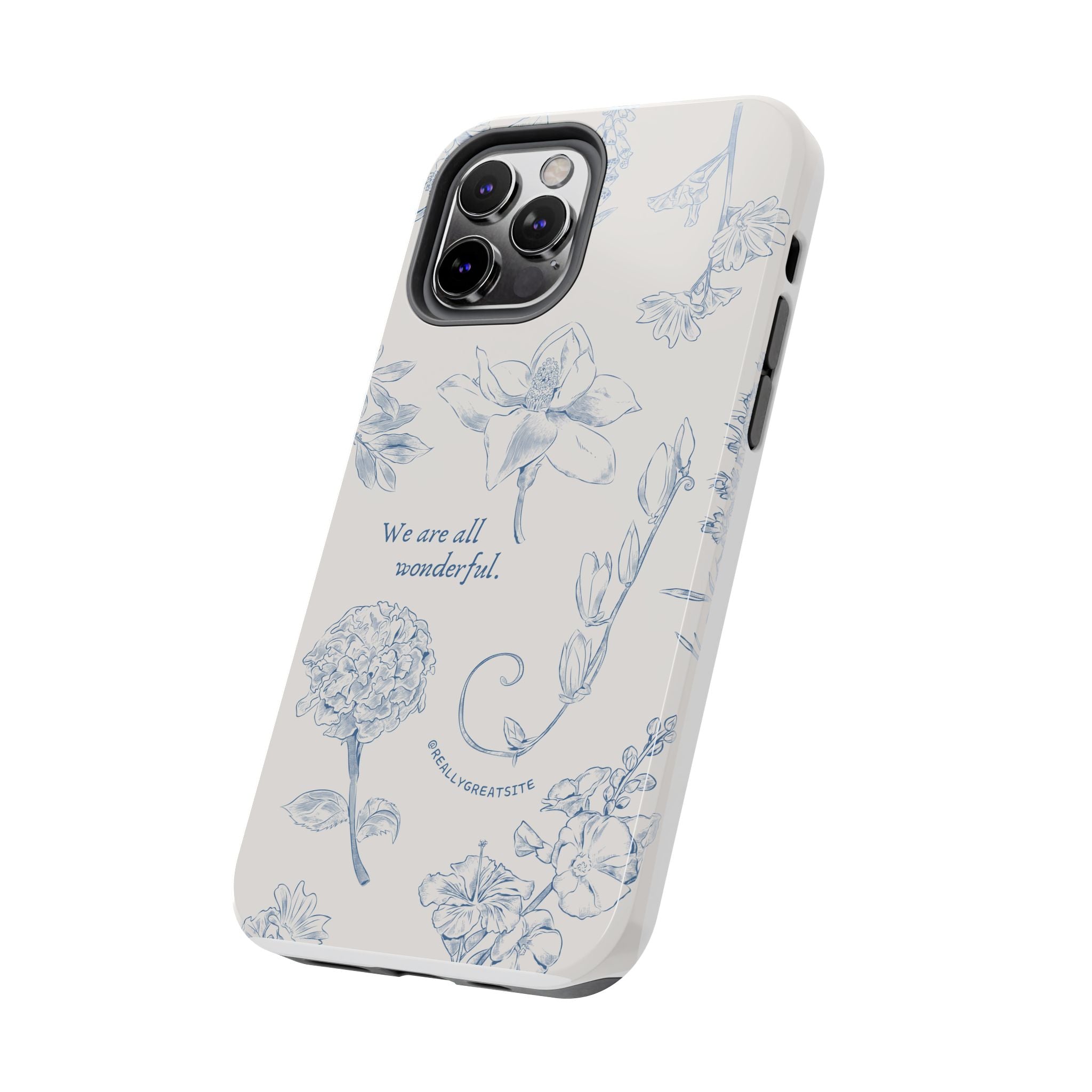 Dusty Blue Cream " We Are All Wonderfull", Elegant Phone Cases, Stylish Phone Covers, Chic Phone Protectors, Fashionable Case for Her, Trendy Smartphone Accessories