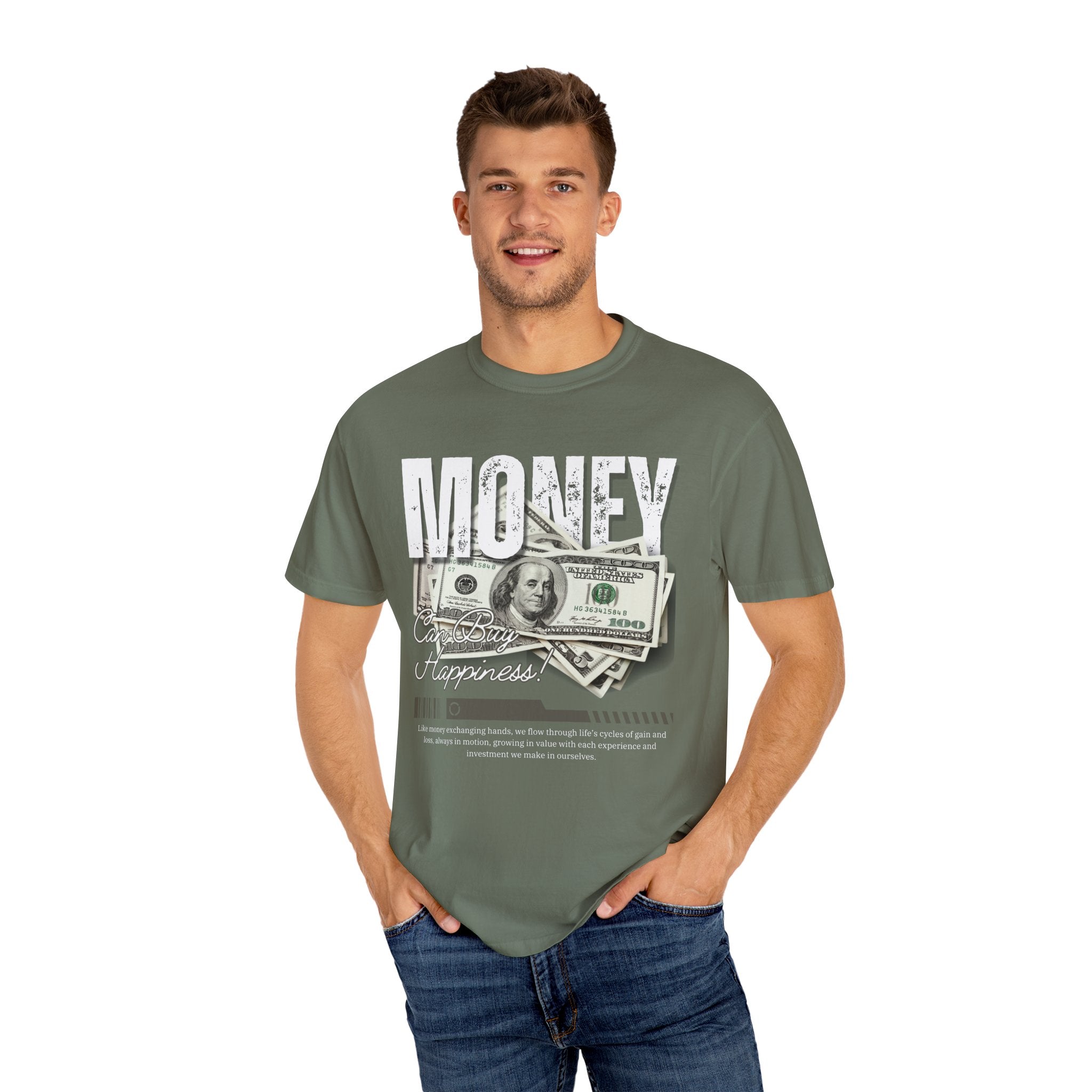 Money Can Buy Happiness, Graphic Design Unisex T-shirt, Casual Cotton Outwear, Gift for Him- Gift for Her, Stylish Tee, Cool Shirt, Trendy Apparel, Comfortable Top,