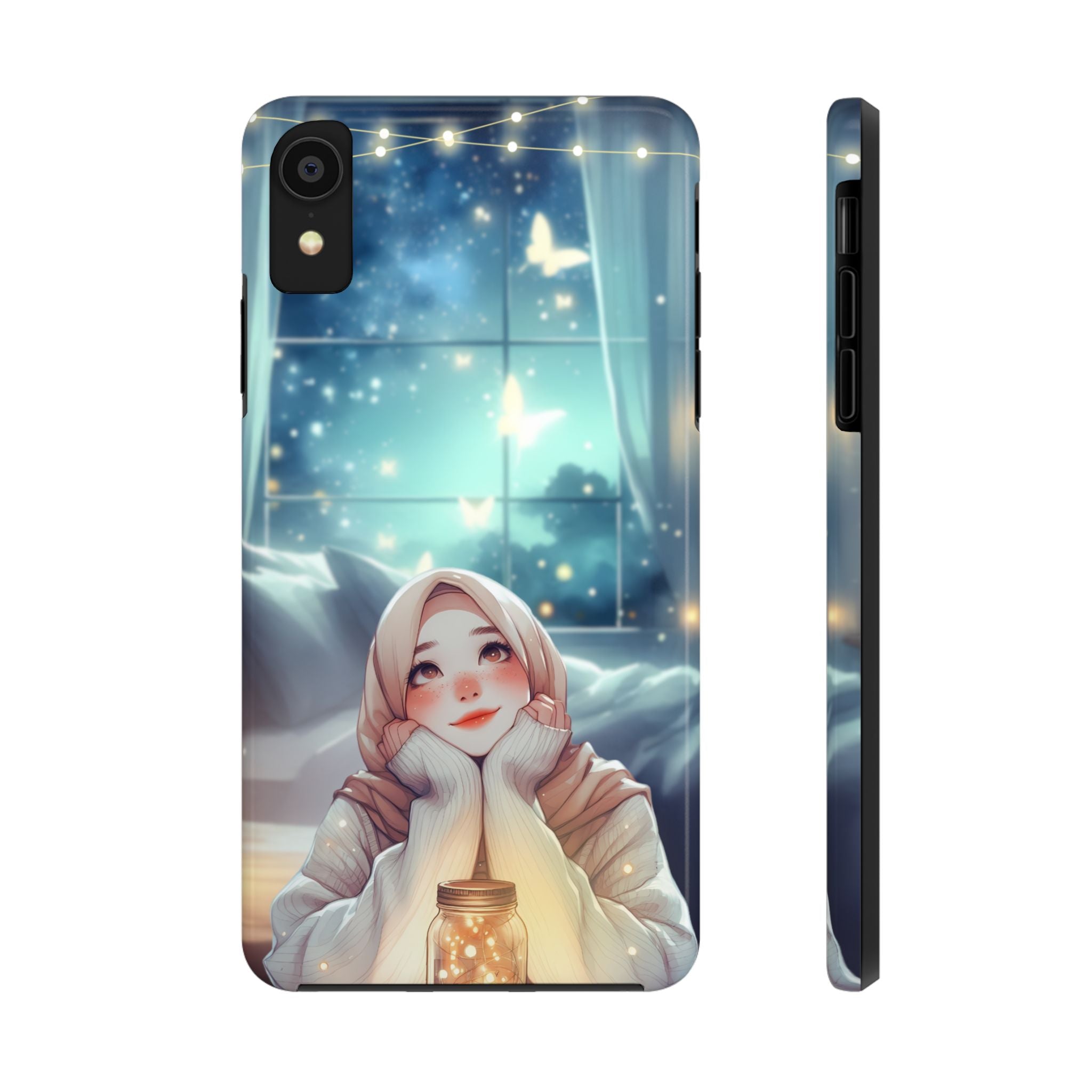 Blue White Whimsical Watercolor Hijab Woman, Elegant Phone Cases, Stylish Phone Covers, Chic Phone Protectors, Fashionable Case for Her, Trendy Smartphone Accessories