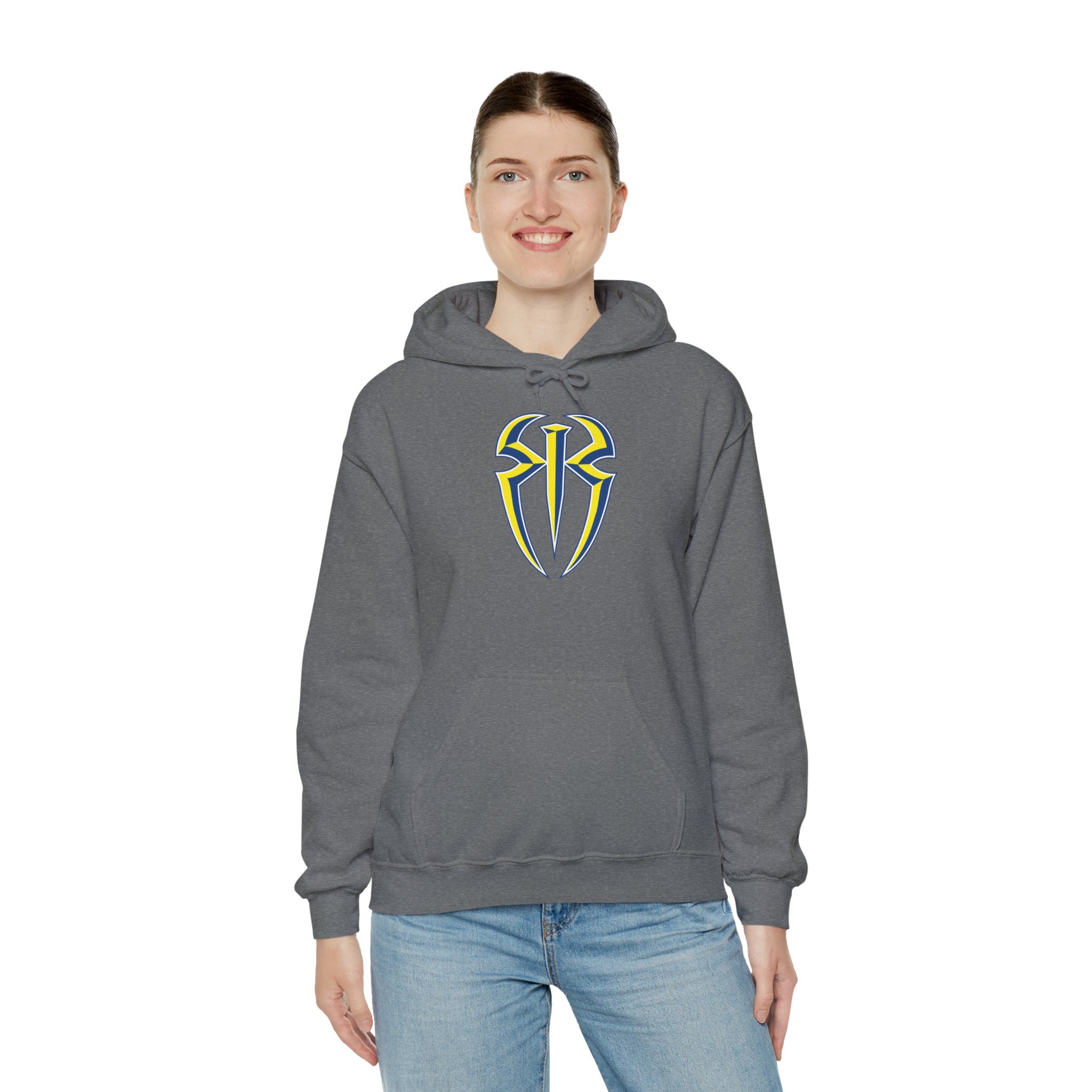 Roman Reigns White-Blue-Yellow Design Hoodies, Gift for Her - Gift for Him, Sports Fan Wrestling Unisex Hooded Sweatshirt, Casual Outwear