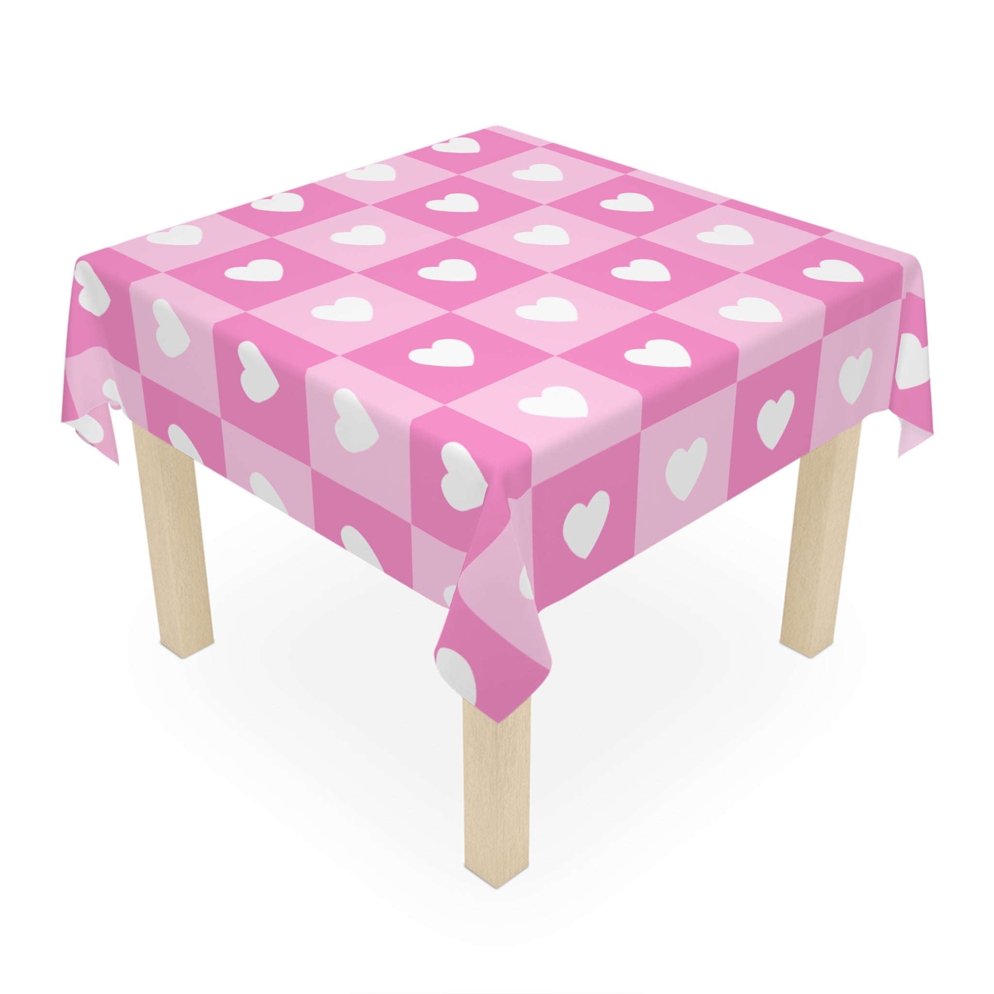 Pink Retro Checkerboard And Hearts Valentine's Day Tablecloth, Romantic Table Cover, Washable Tablecloth for Party, Picnic, Dinner Date Decor, Valentines Day