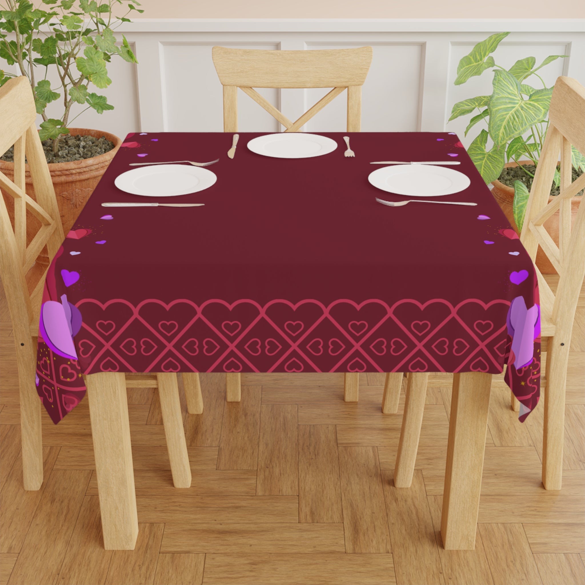 Red and Purple Hearts Valentine's Day Tablecloth, Romantic Table Cover, Washable Tablecloth for Party, Picnic, Dinner Date Decor, Valentines Day