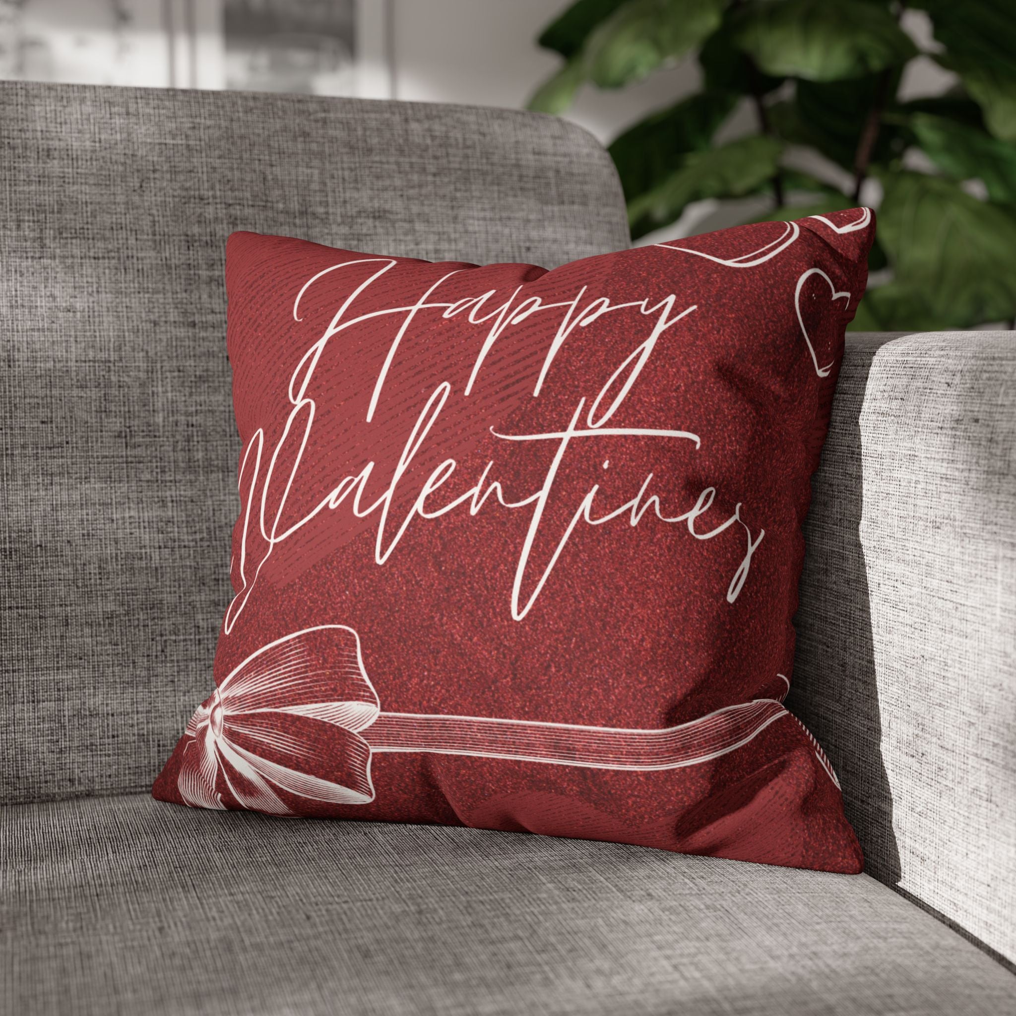 Square Pillowcase - Elegant Happy Valentines - Decorative Pillows Cushion Covers for Couch Chair Bedroom Valentines Decorative, Faux Suede, Home Decor