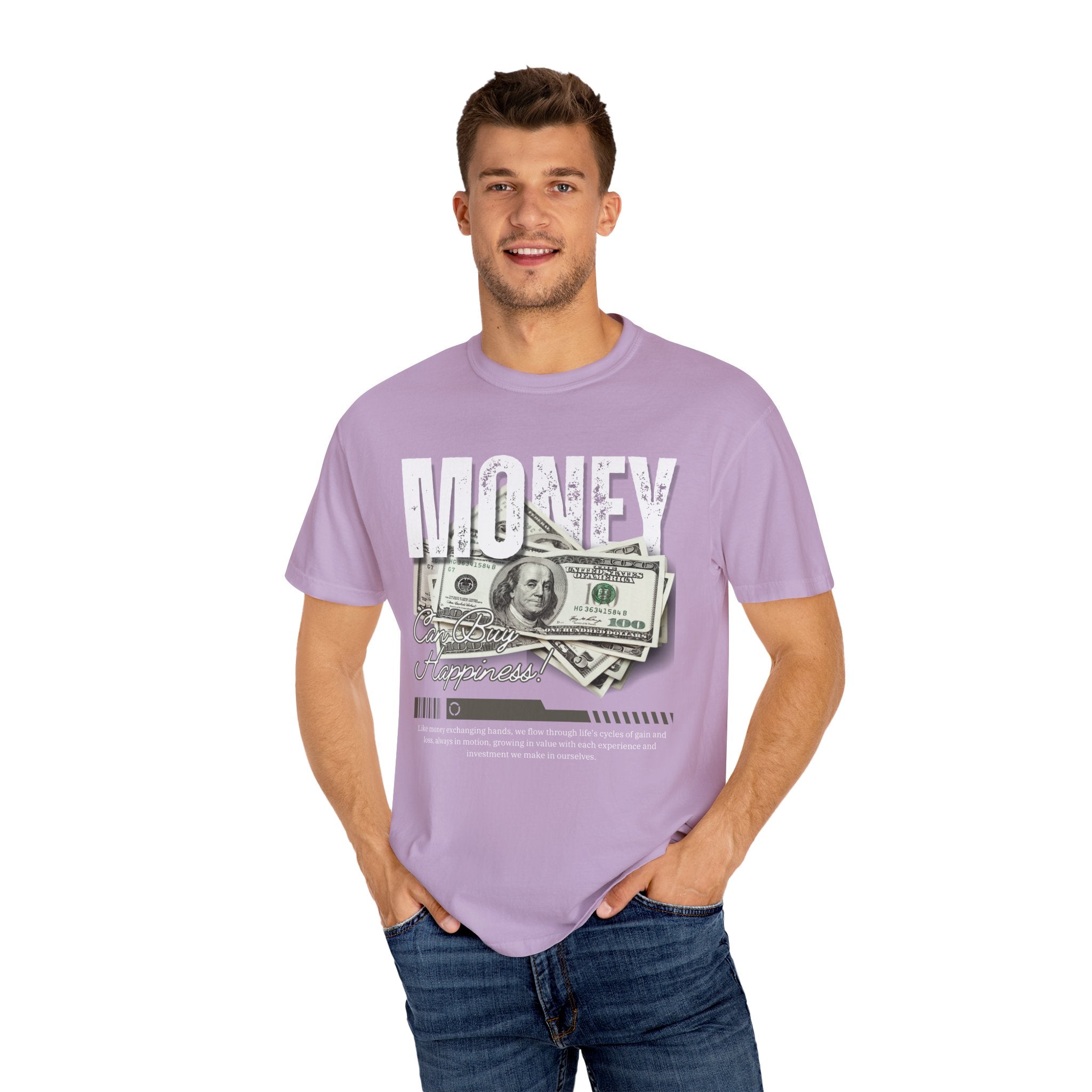 Money Can Buy Happiness, Graphic Design Unisex T-shirt, Casual Cotton Outwear, Gift for Him- Gift for Her, Stylish Tee, Cool Shirt, Trendy Apparel, Comfortable Top,