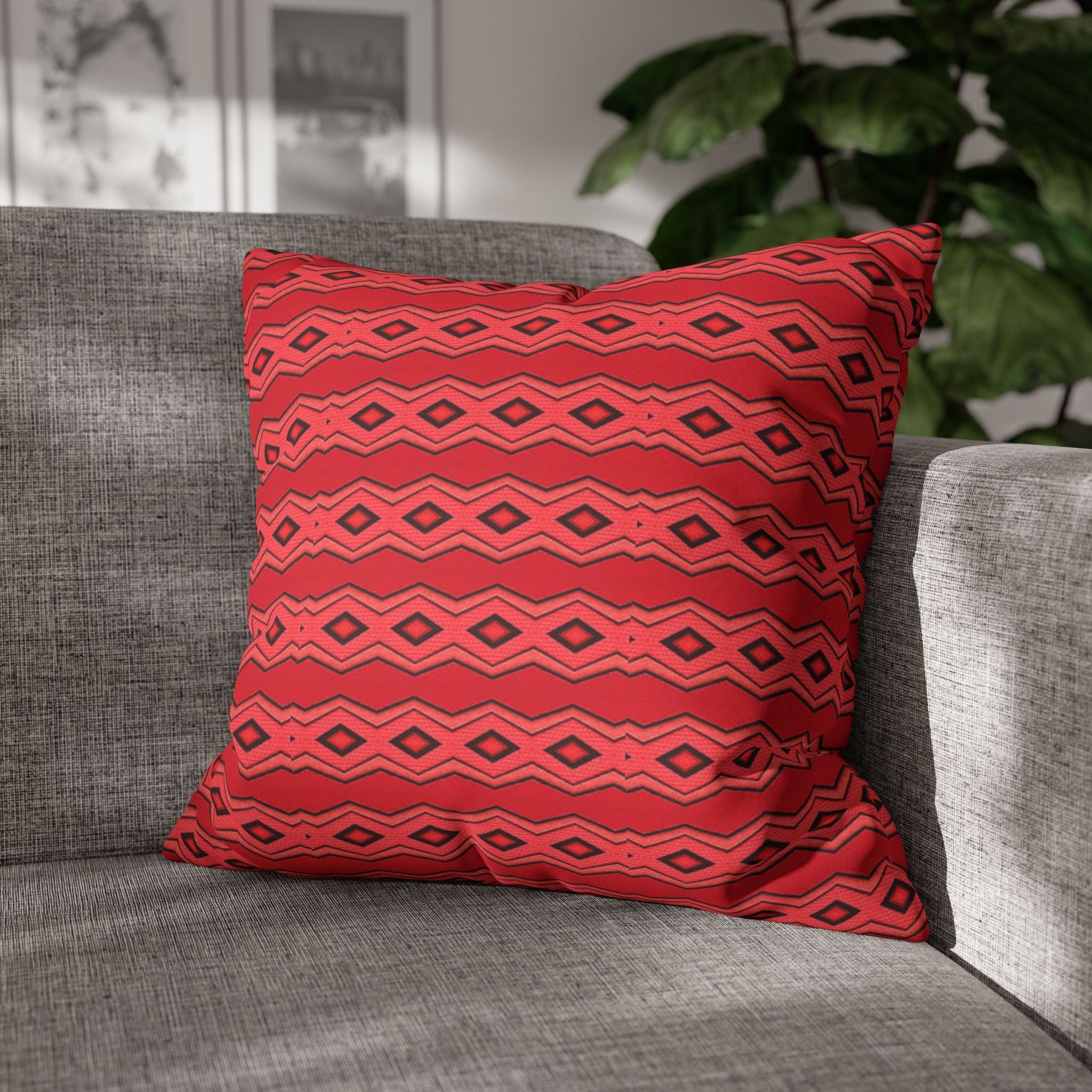 Square Pillowcase - Red Vintage Pattern - Decorative Pillows Cushion Covers for Couch Chair Bedroom Valentines Decorative, Faux Suede, Home Decor