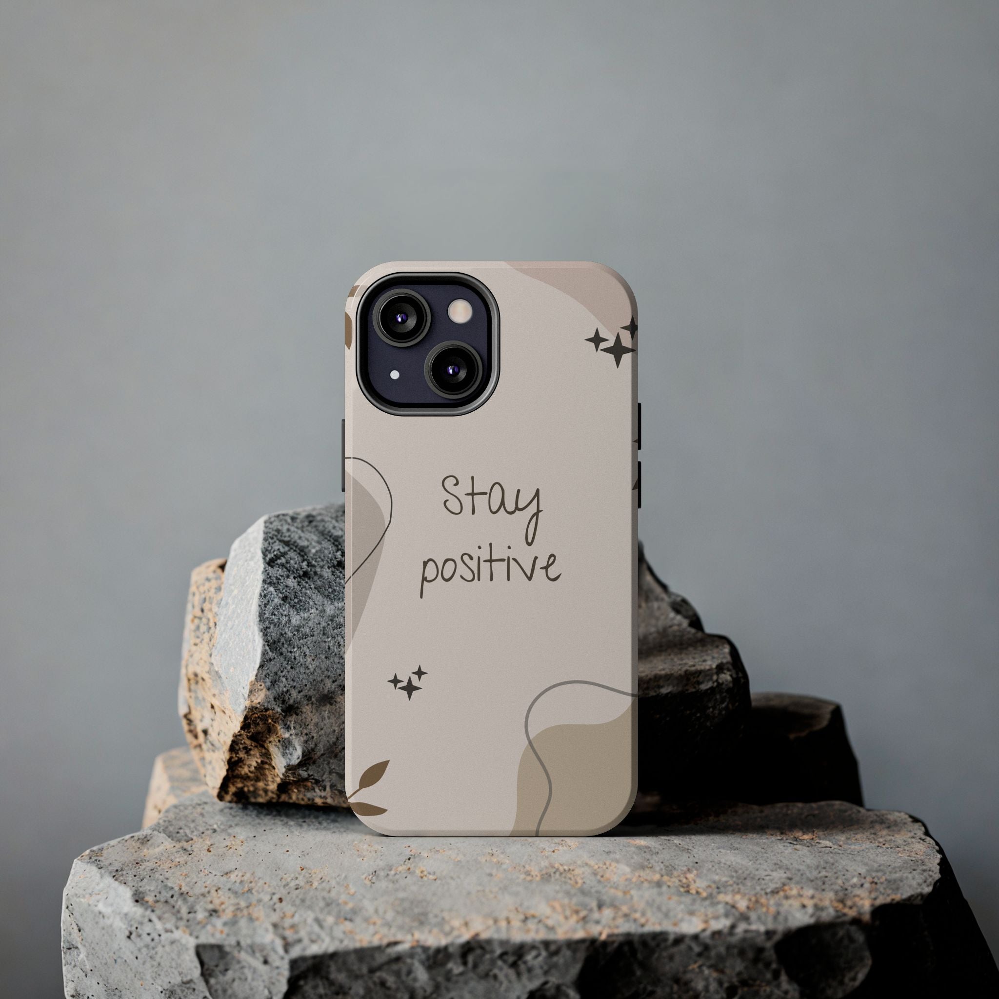 "Stay Positive" Cream Beige Aesthetic Design, Elegant Phone Cases, Stylish Phone Covers, Chic Phone Protectors, Fashionable Case for Her, Trendy Smartphone Accessories