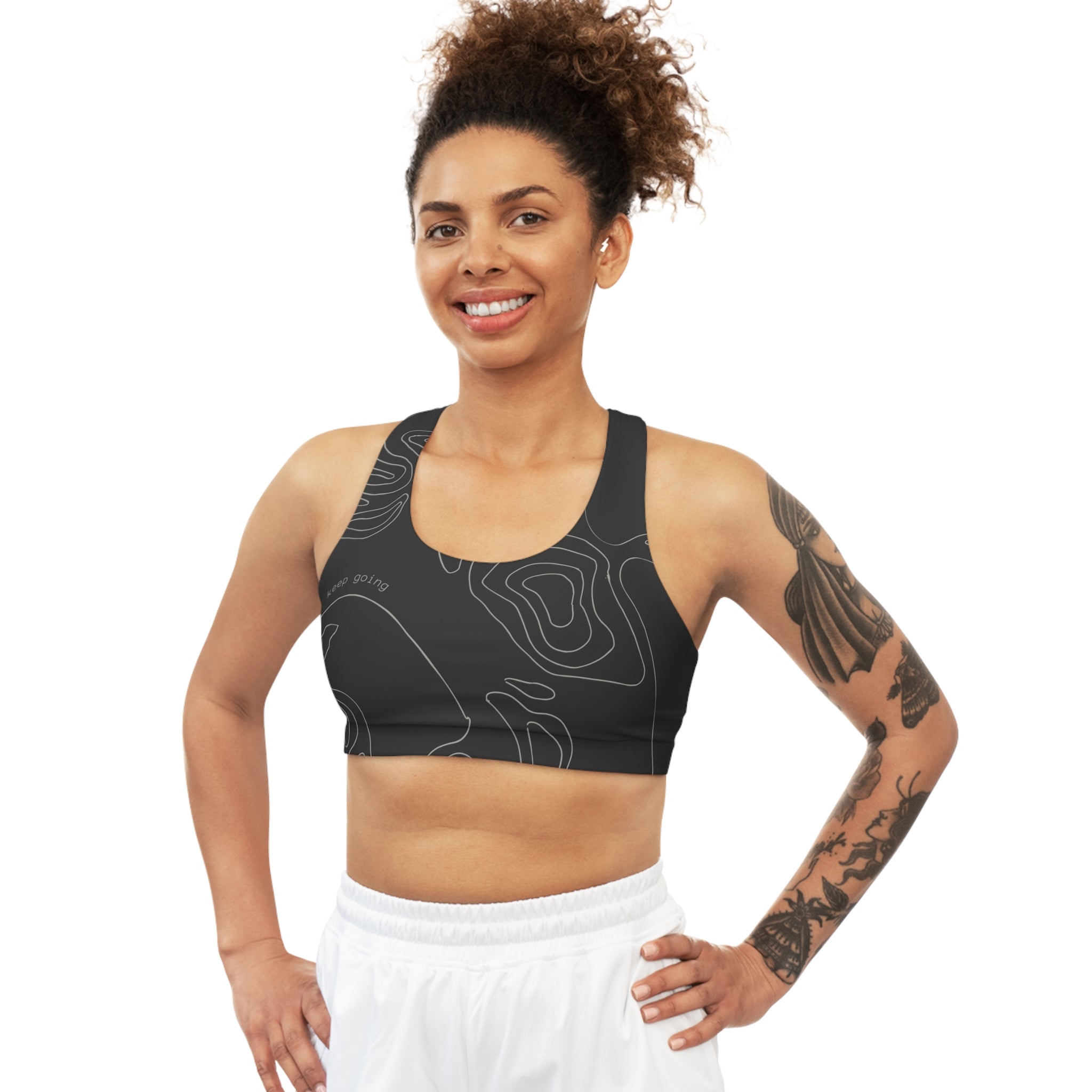 Black & Beige Minimalist Wavy Lines, Racerback Sports Bra for Women - High Impact Workout Crop Tank Top