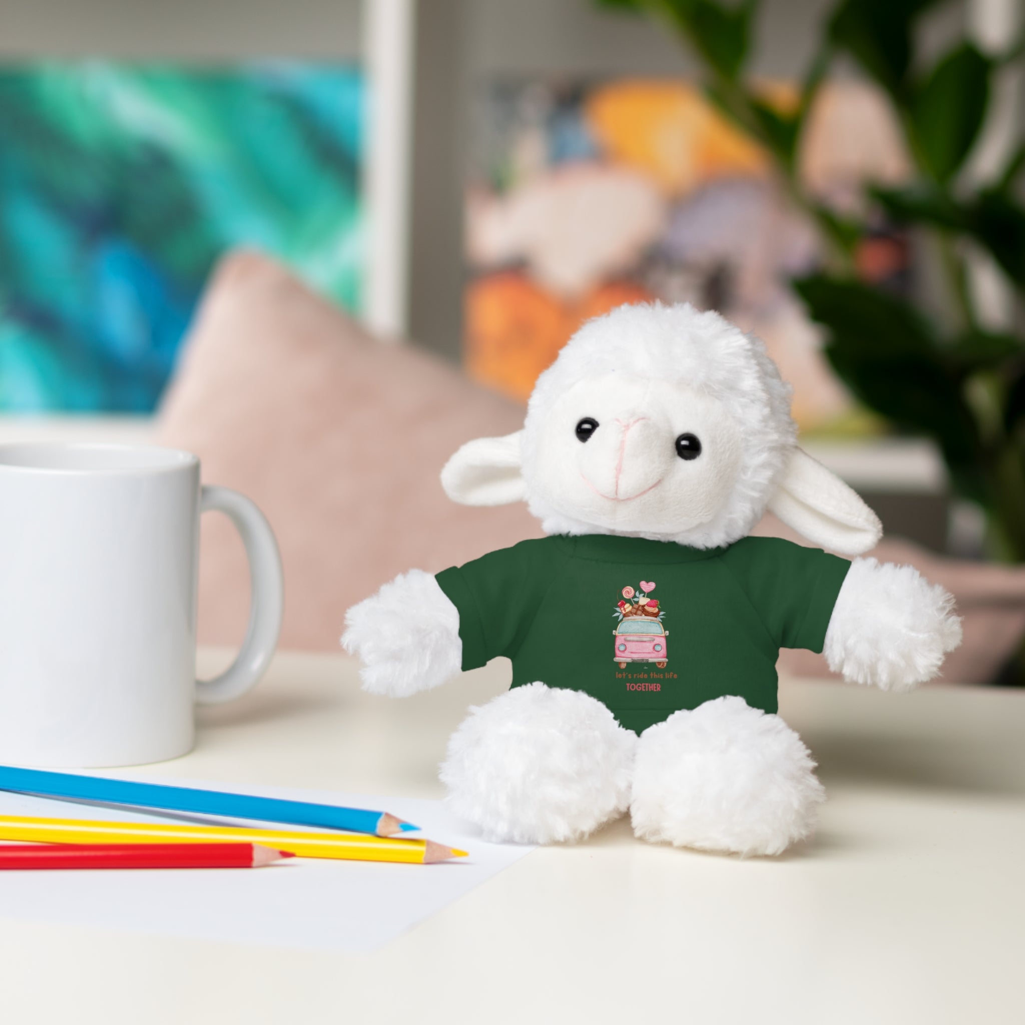 Colorful Bus with Sweet Treats Valentines Day Gifts for Her Him Kids Girlfriend Boyfriend Wife Mom Fiancée, Valentines Gifts for Women, Valentine's Day Teddy Bear, Funny Cute Stuffed Animal Plush Present for Birthday