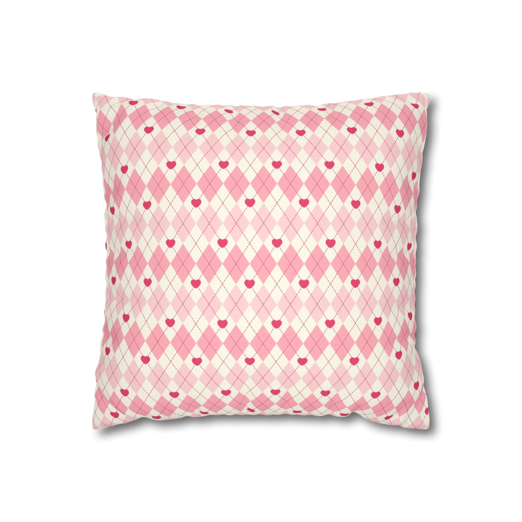 Square Pillowcase -Pink Vintage Heart Love - Decorative Pillows Cushion Covers for Couch Chair Bedroom Valentines Decorative, Faux Suede, Home Decor