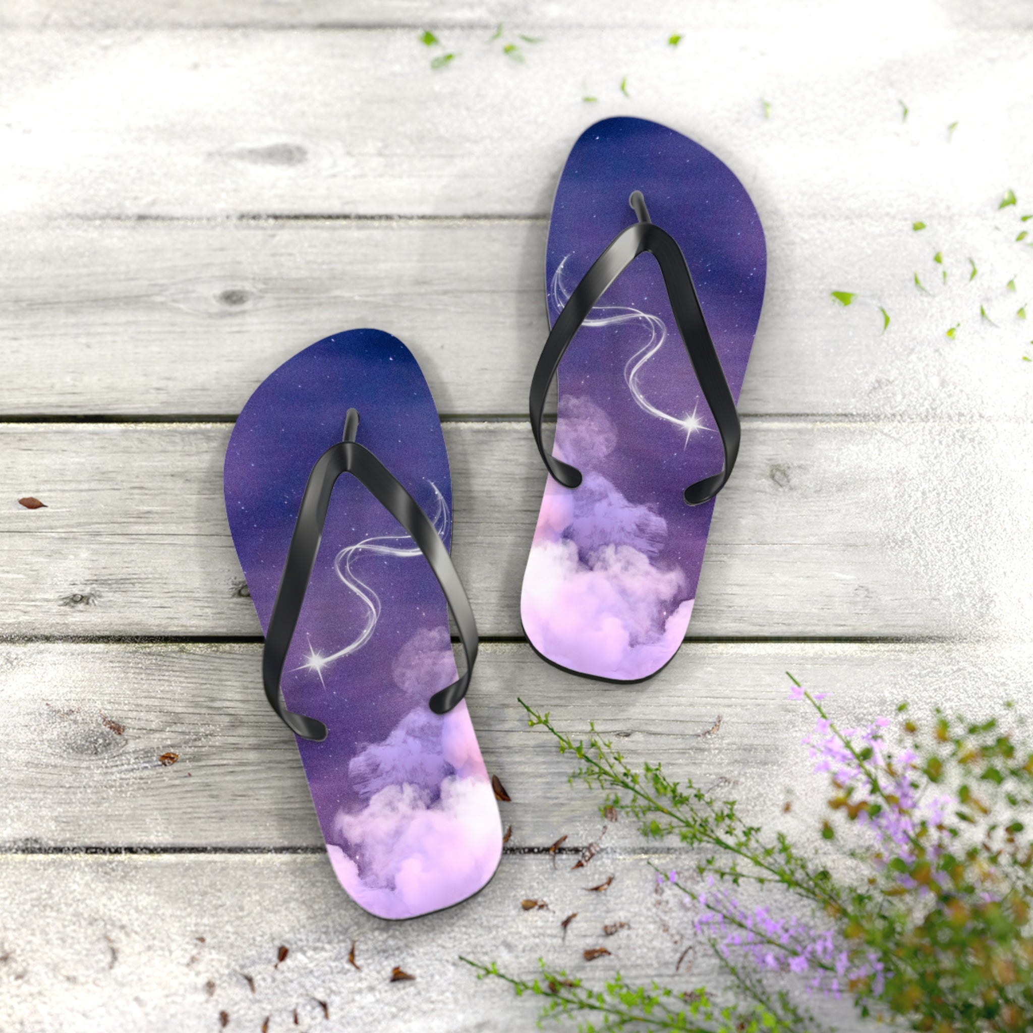 Purple Pink Magic Stars Design, Flip Flops for Women, Cute Designs, Everyday Use, Indoor Sleepers