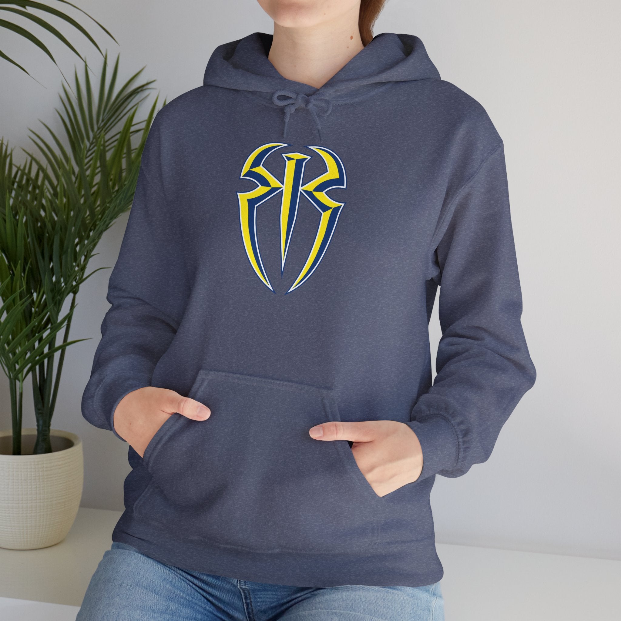 Roman Reigns White-Blue-Yellow Design Hoodies, Gift for Her - Gift for Him, Sports Fan Wrestling Unisex Hooded Sweatshirt, Casual Outwear