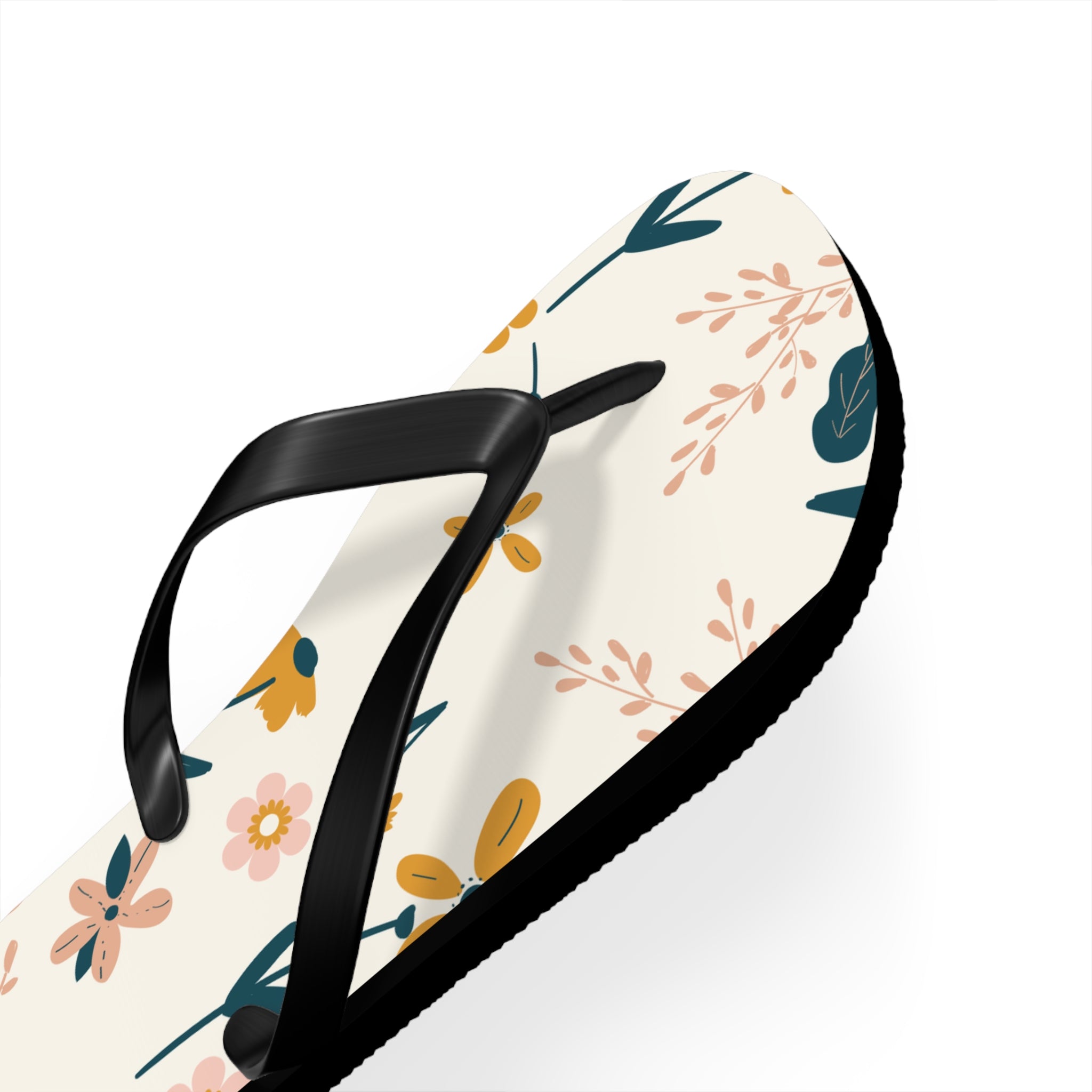 Cream and Orange Creative Floral, Flip Flops for Women, Cute Designs, Everyday Use, Indoor Sleepers