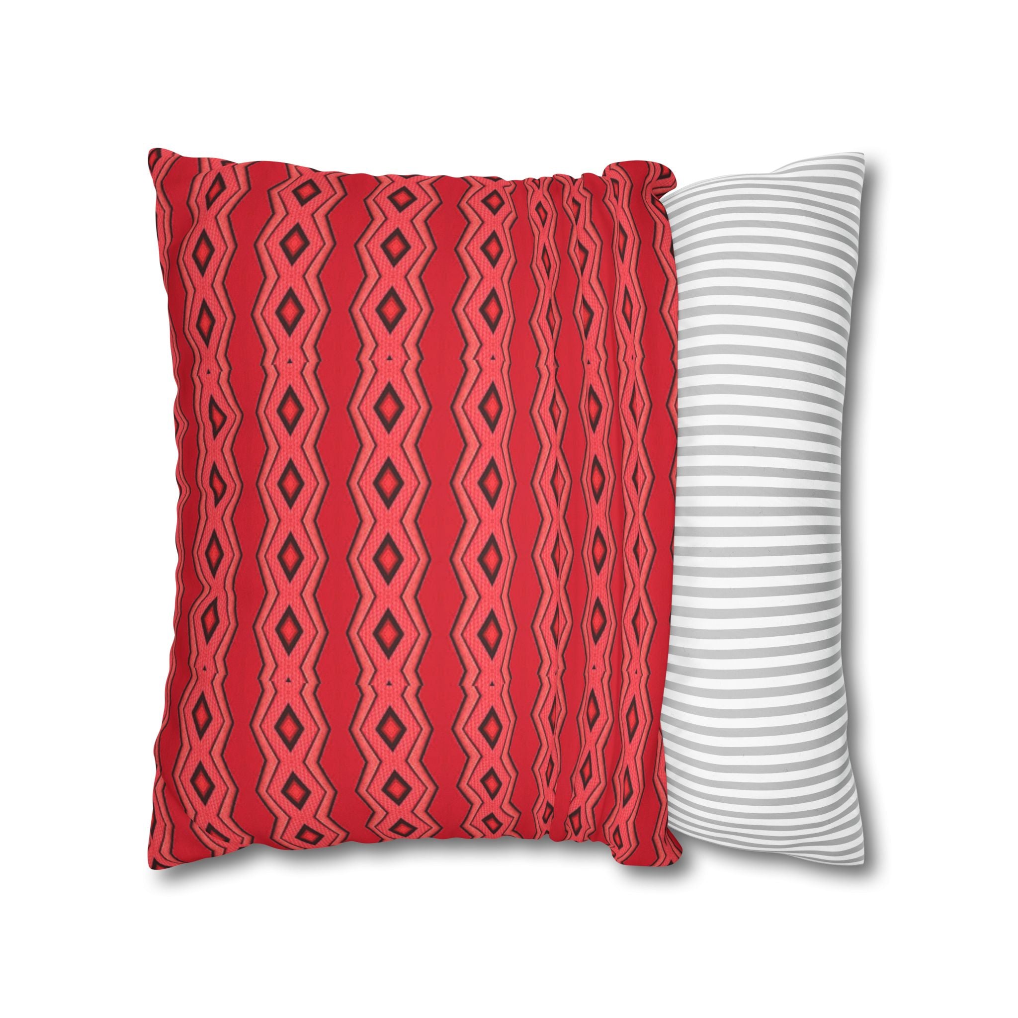 Square Pillowcase - Red Vintage Pattern - Decorative Pillows Cushion Covers for Couch Chair Bedroom Valentines Decorative, Faux Suede, Home Decor