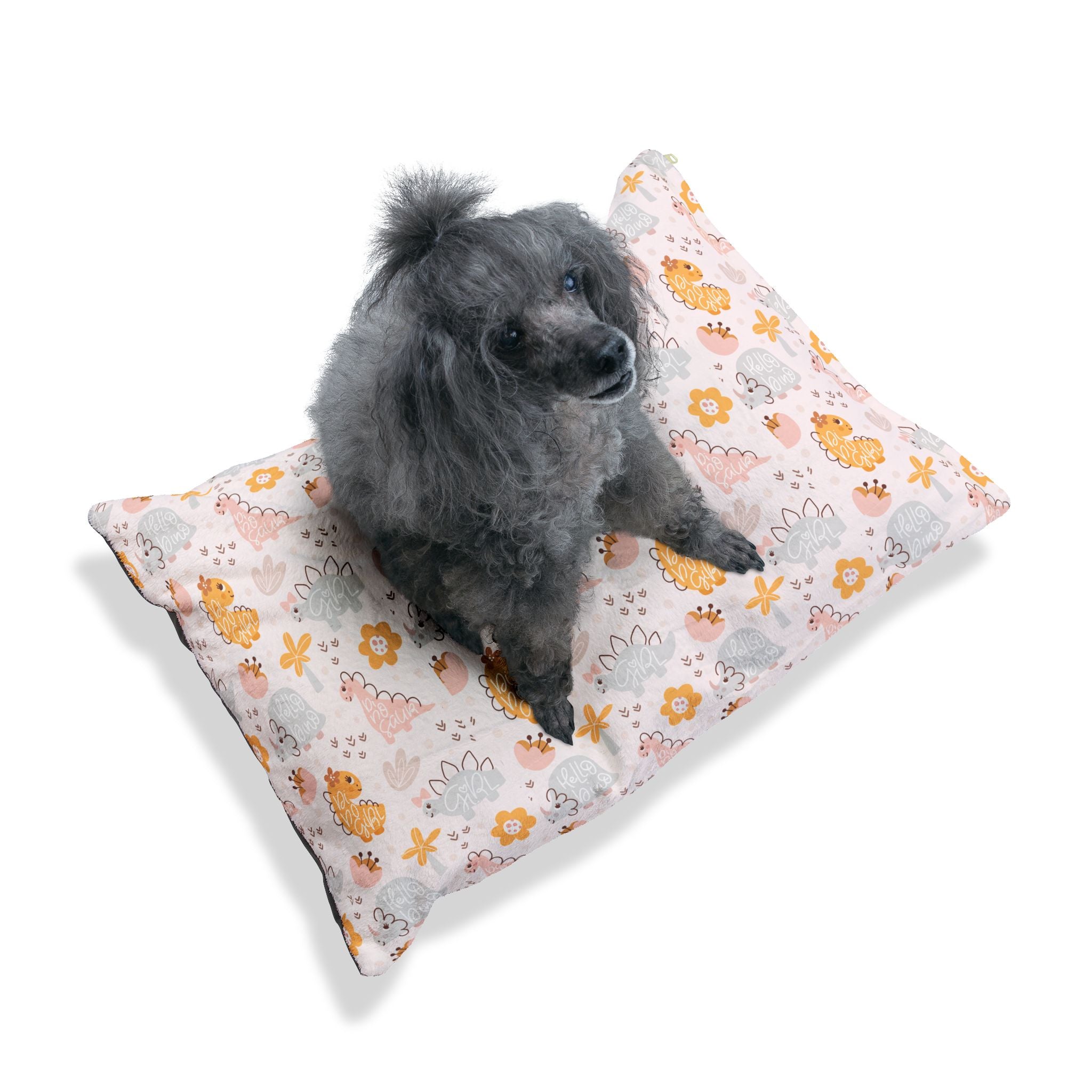 Hello Dino Pattern Pet Bed - Cat and Dog Bed, Anti-Anxiety Pet Bed, Calming Dog Bed for Puppy, Cozy Cat Bed, Fluffy Dog Beds, Washable Puppy Bed for Indoor Pets