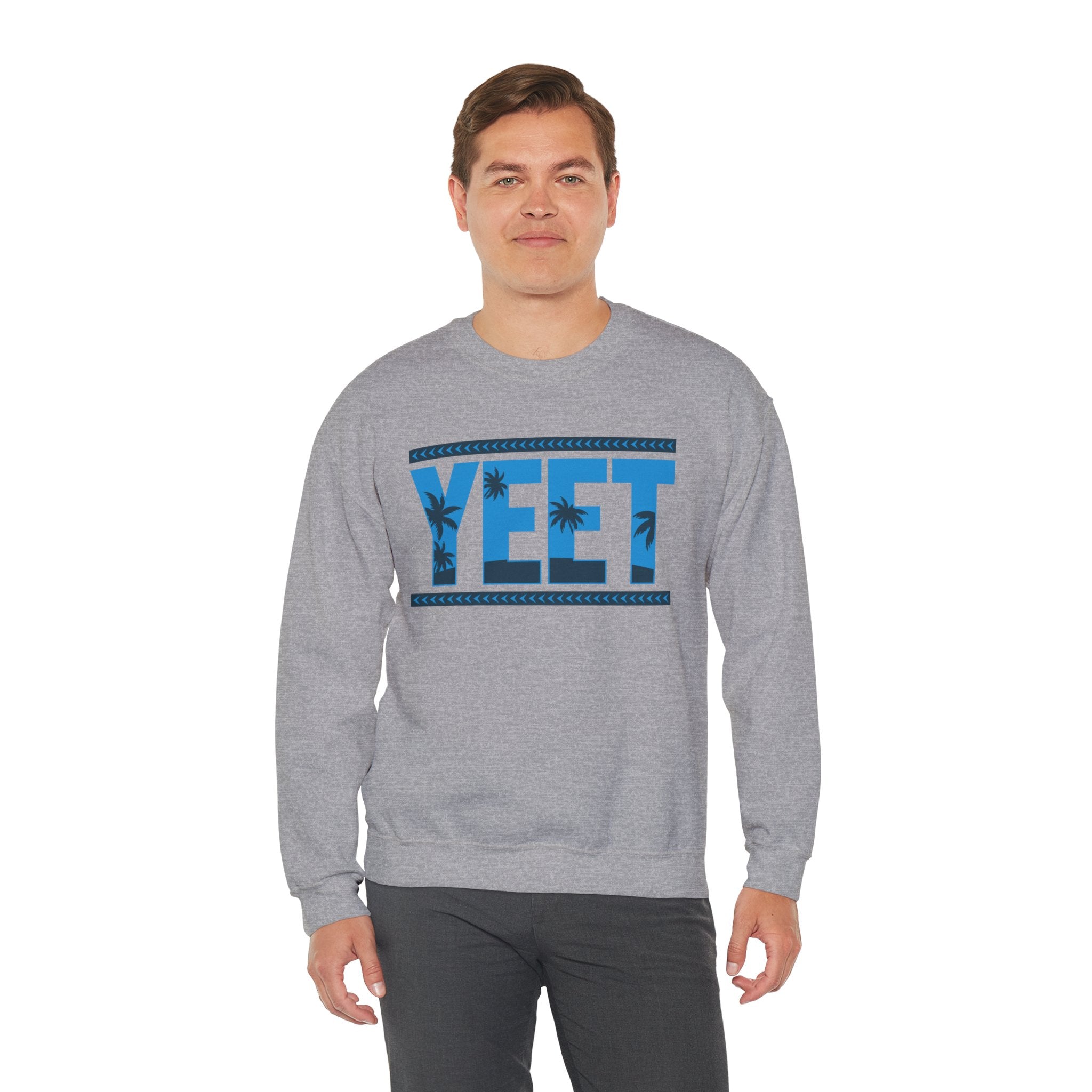 Blue Grey Yeet Palm Tree Sweatshirt, Wrestling Fan Unisex Sweatshirt - Gift for Him or Her, Casual Outwear, Heavy Blend Crewneck Sweatshirt