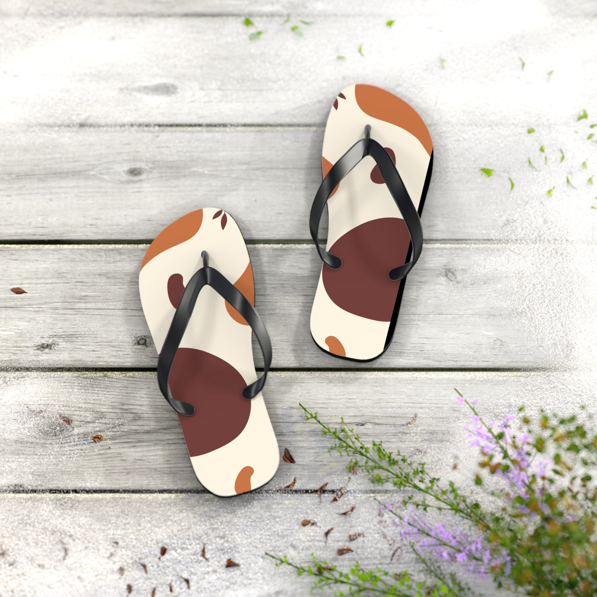 Beige and Brown Minimalist Design, Flip Flops for Women, Cute Designs, Everyday Use, Indoor Sleepers