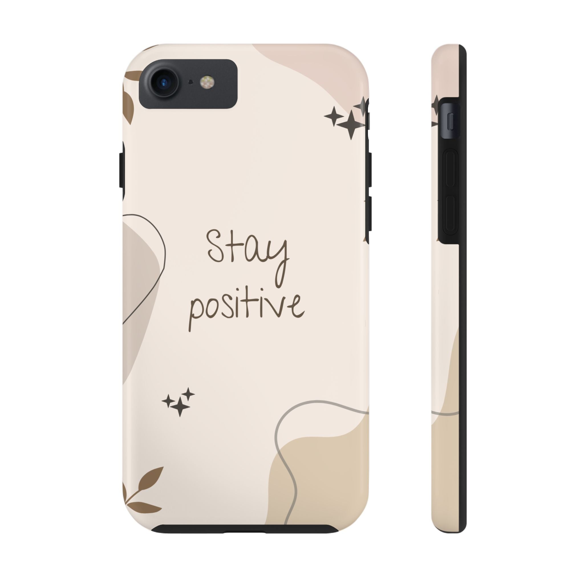 "Stay Positive" Cream Beige Aesthetic Design, Elegant Phone Cases, Stylish Phone Covers, Chic Phone Protectors, Fashionable Case for Her, Trendy Smartphone Accessories