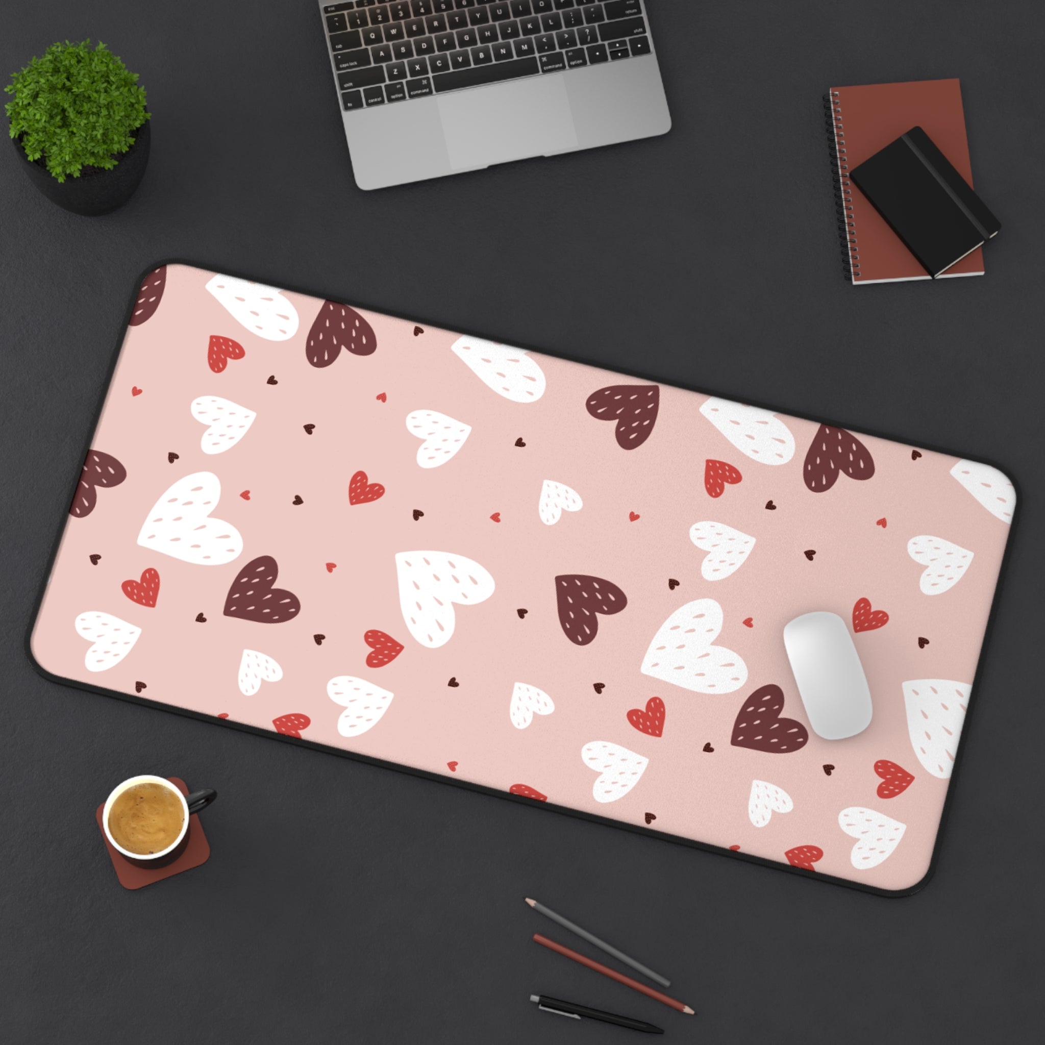 Colorful Hearts Valentines Gift, Mouse Pad, Desk Matt for Desktop, Cute Desk Pad Mat, XXL Large Mouse Pad for Desk, Anti-Slip Big Mousepad with Stitched Edges, Keyboard Pad Mouse Mat for Computer