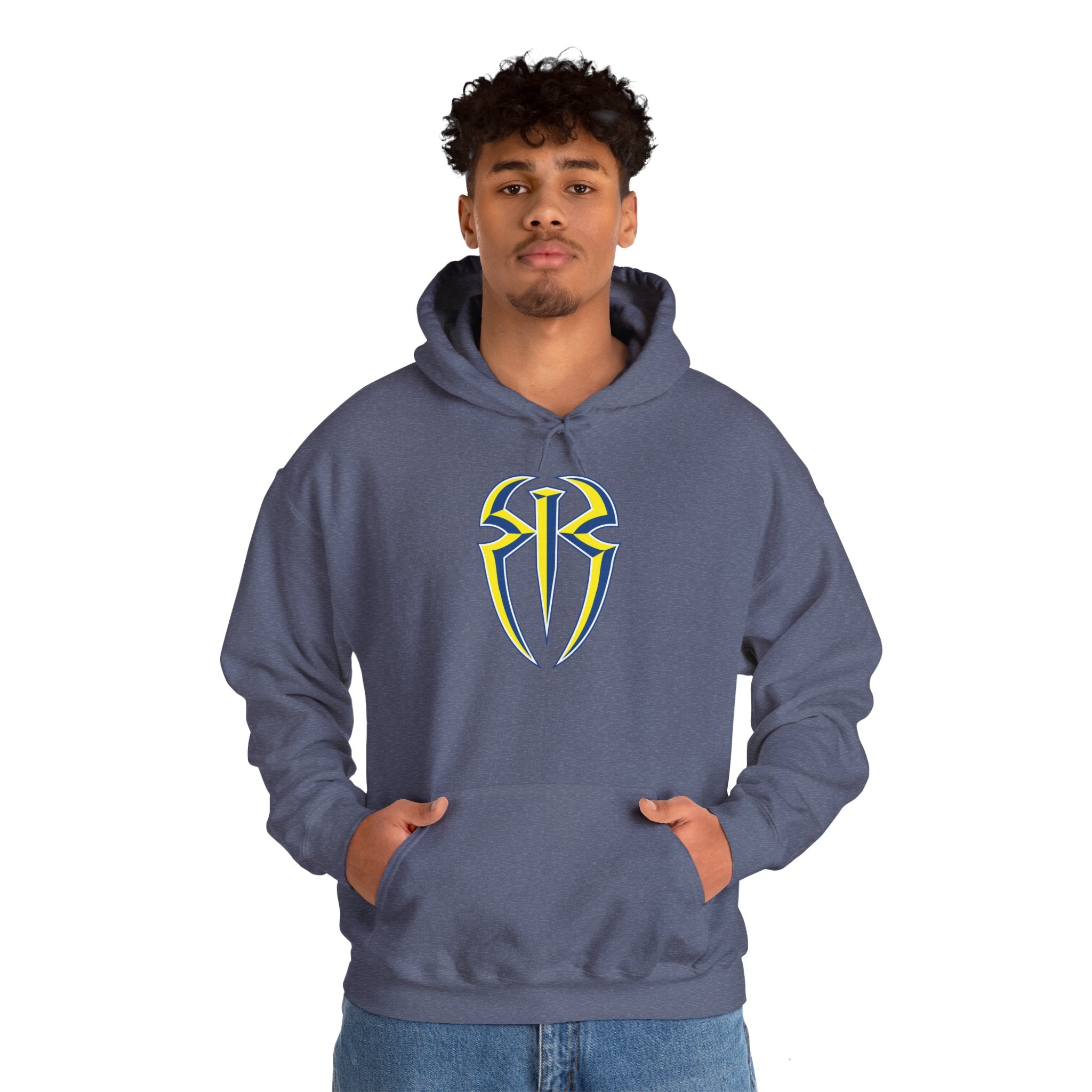 Roman Reigns White-Blue-Yellow Design Hoodies, Gift for Her - Gift for Him, Sports Fan Wrestling Unisex Hooded Sweatshirt, Casual Outwear