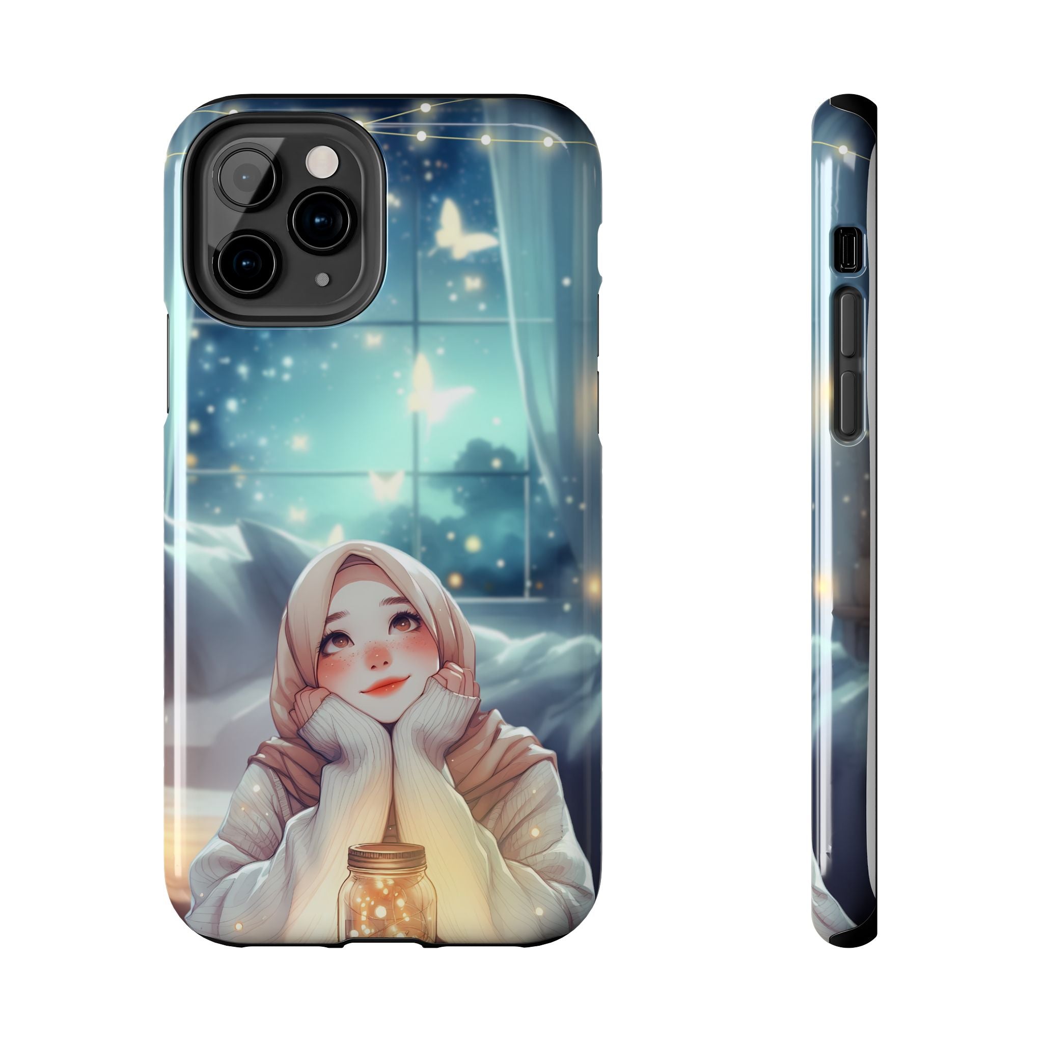 Blue White Whimsical Watercolor Hijab Woman, Elegant Phone Cases, Stylish Phone Covers, Chic Phone Protectors, Fashionable Case for Her, Trendy Smartphone Accessories