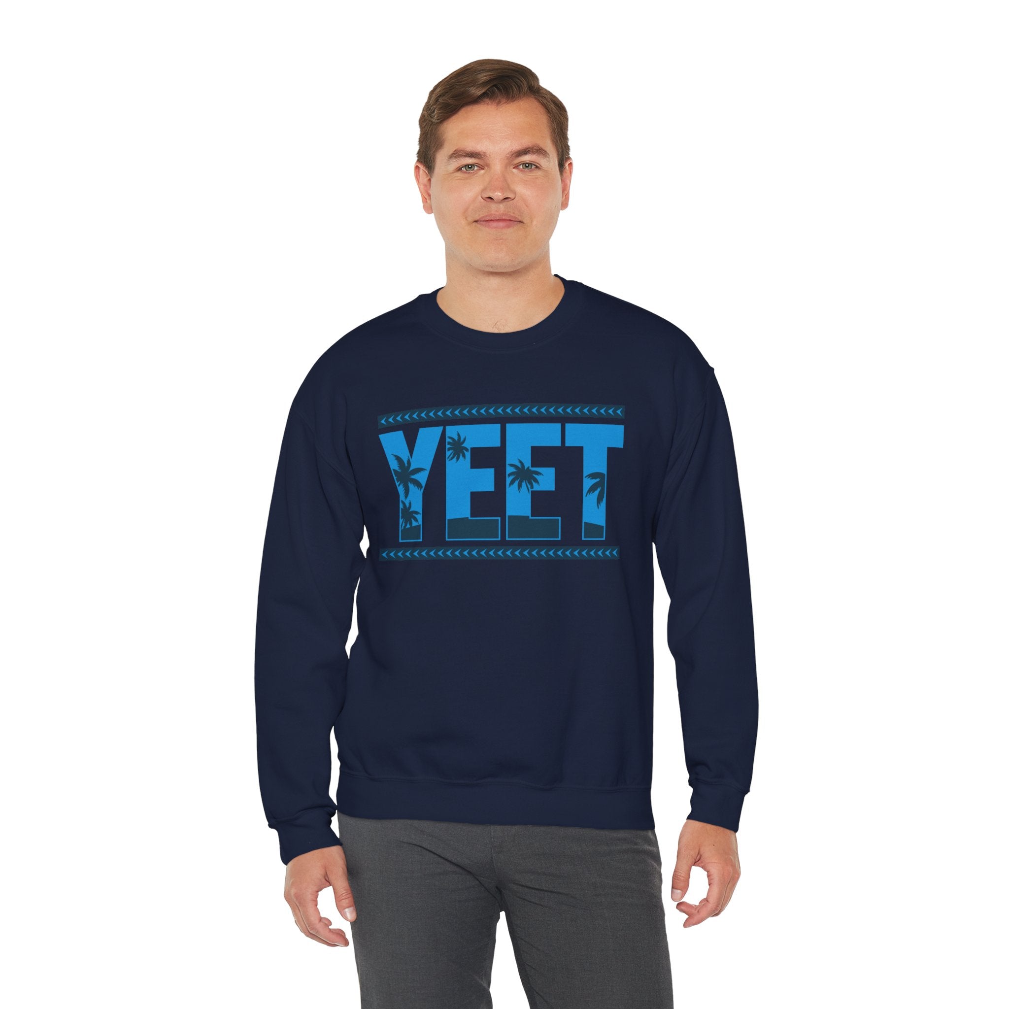 Blue Grey Yeet Palm Tree Sweatshirt, Wrestling Fan Unisex Sweatshirt - Gift for Him or Her, Casual Outwear, Heavy Blend Crewneck Sweatshirt