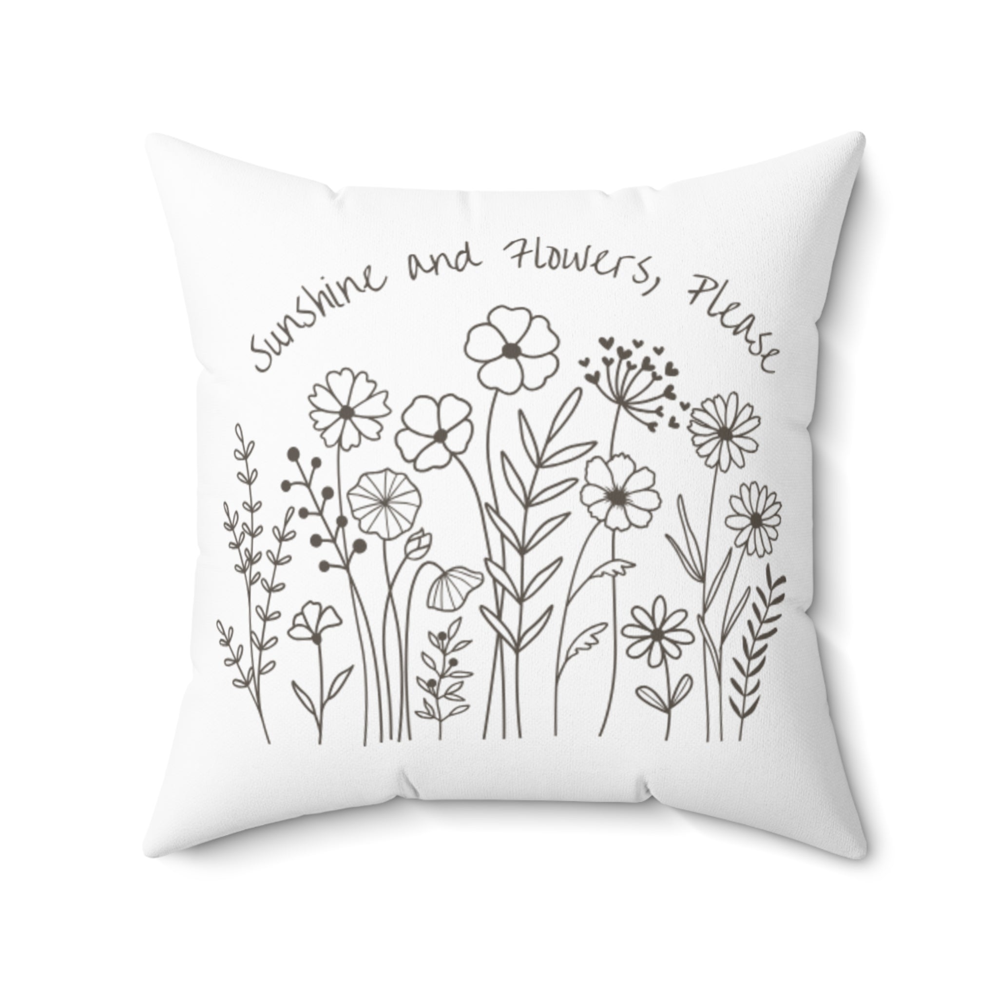 Ivory and White Flower Spring Print Pillow Covers, Decorative Couch Sofa Accent Pillows, Living Room Spun Polyester Square Pillow