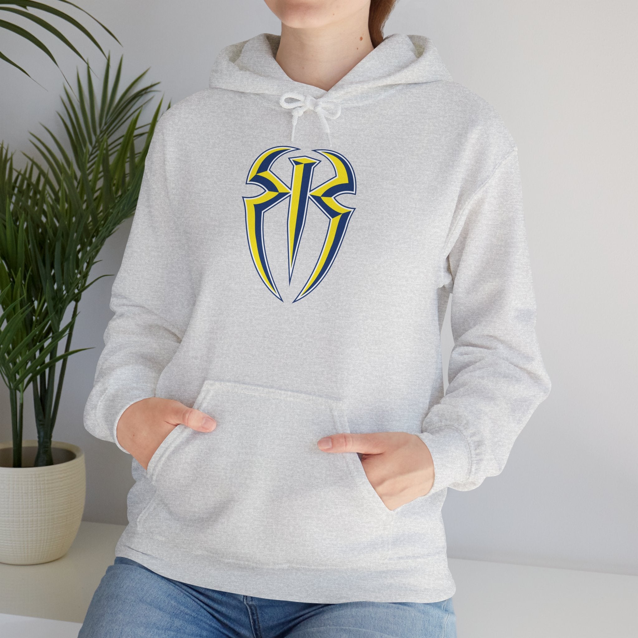 Roman Reigns White-Blue-Yellow Design Hoodies, Gift for Her - Gift for Him, Sports Fan Wrestling Unisex Hooded Sweatshirt, Casual Outwear