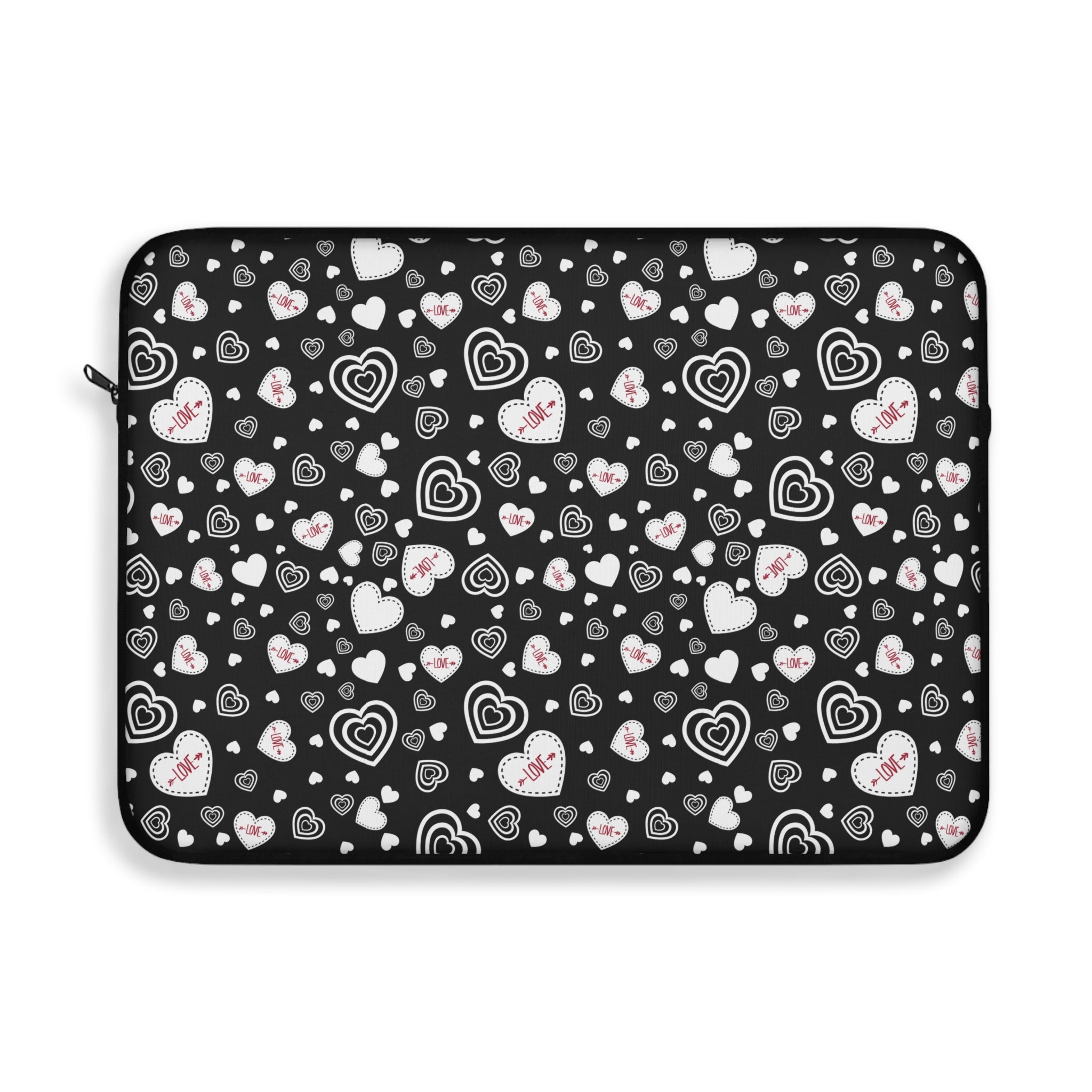 Black Valentine Love Laptop Carrying Case, Computer Sleeve | Patchwork Cottage, Laptop Sleeve - Valentine's Day Gift