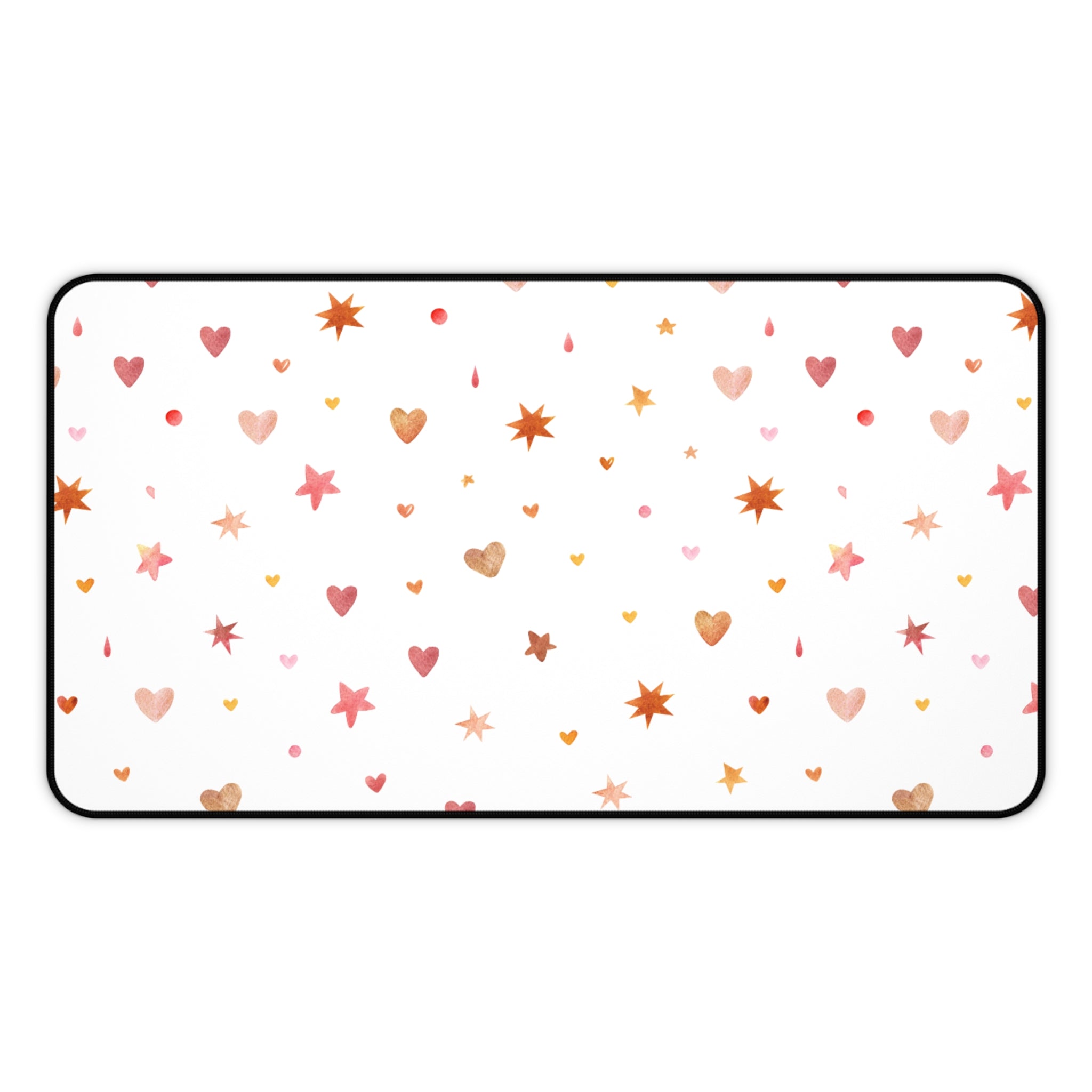 Beige And White Cute Hearts Dots And Stars, Valentines Gift, Mouse Pad, Desk Matt for Desktop, Cute Desk Pad Mat, XXL Large Mouse Pad for Desk, Anti-Slip Big Mousepad with Stitched Edges, Keyboard Pad Mouse Mat for Computer