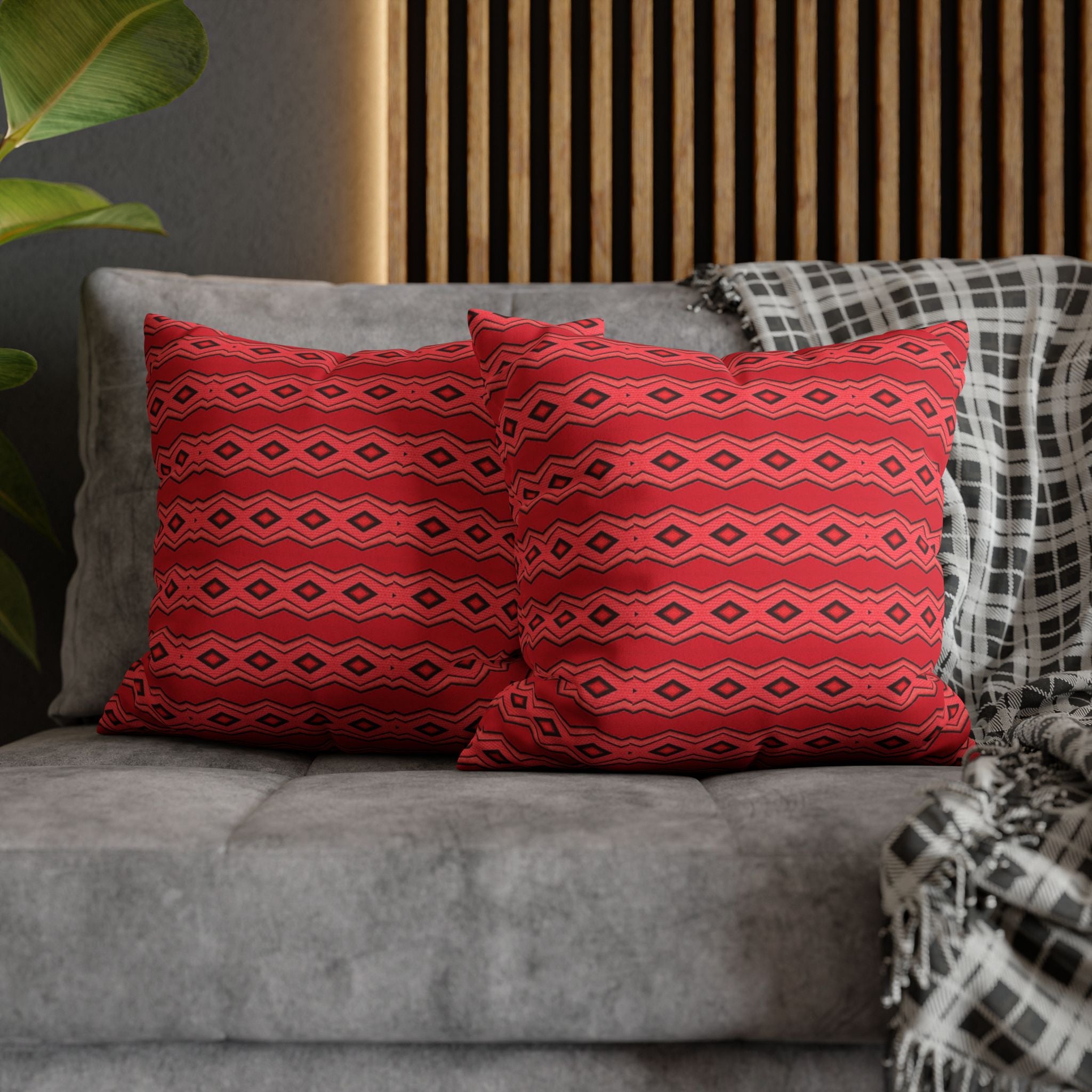Square Pillowcase - Red Vintage Pattern - Decorative Pillows Cushion Covers for Couch Chair Bedroom Valentines Decorative, Faux Suede, Home Decor