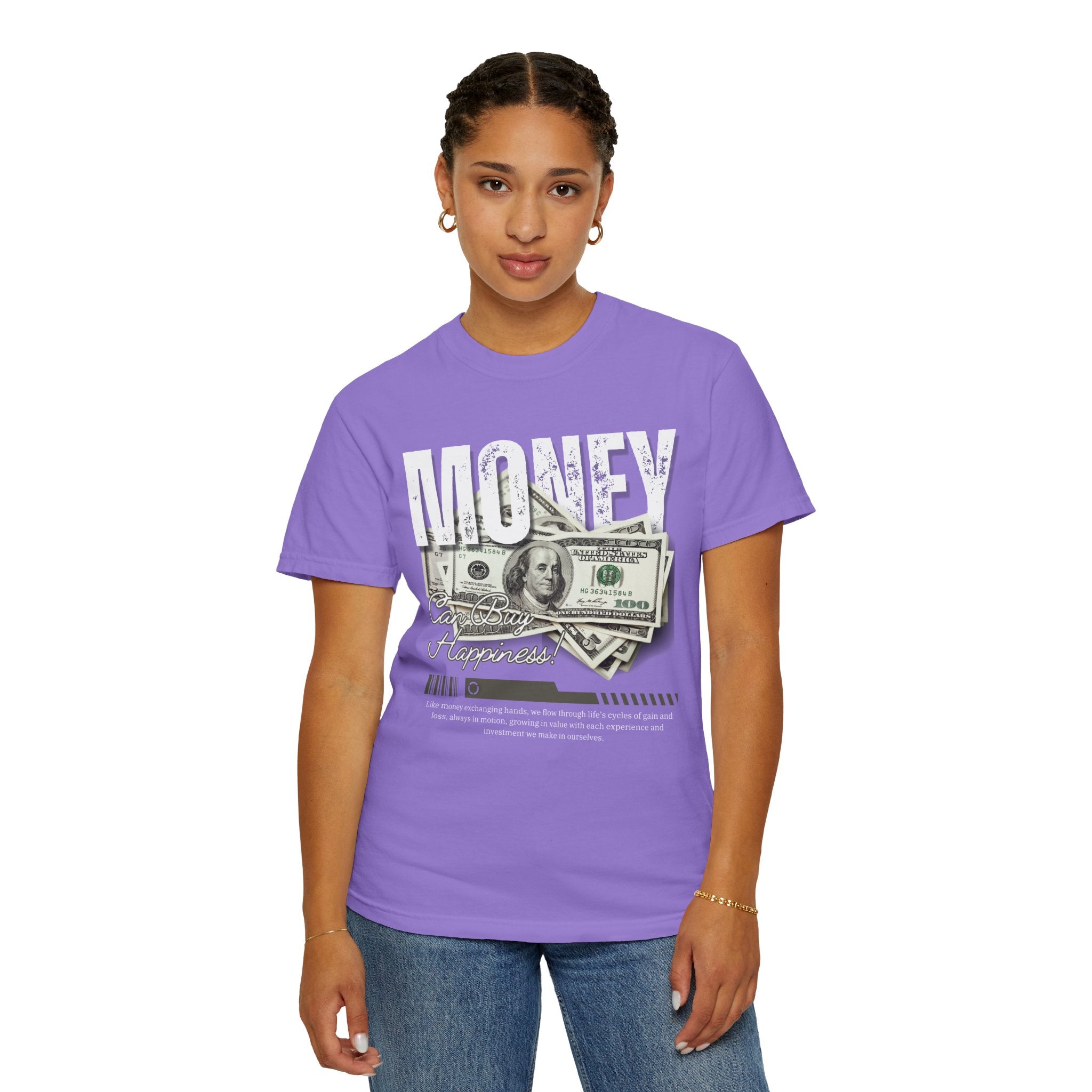 Money Can Buy Happiness, Graphic Design Unisex T-shirt, Casual Cotton Outwear, Gift for Him- Gift for Her, Stylish Tee, Cool Shirt, Trendy Apparel, Comfortable Top,