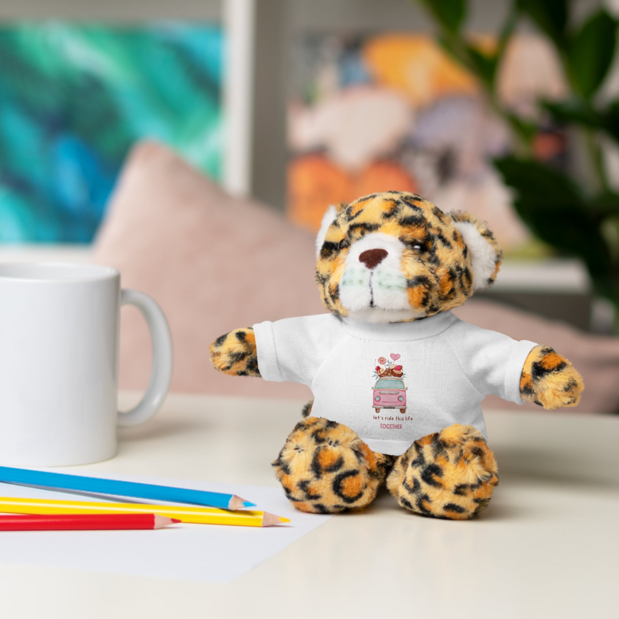 Colorful Bus with Sweet Treats Valentines Day Gifts for Her Him Kids Girlfriend Boyfriend Wife Mom Fiancée, Valentines Gifts for Women, Valentine's Day Teddy Bear, Funny Cute Stuffed Animal Plush Present for Birthday