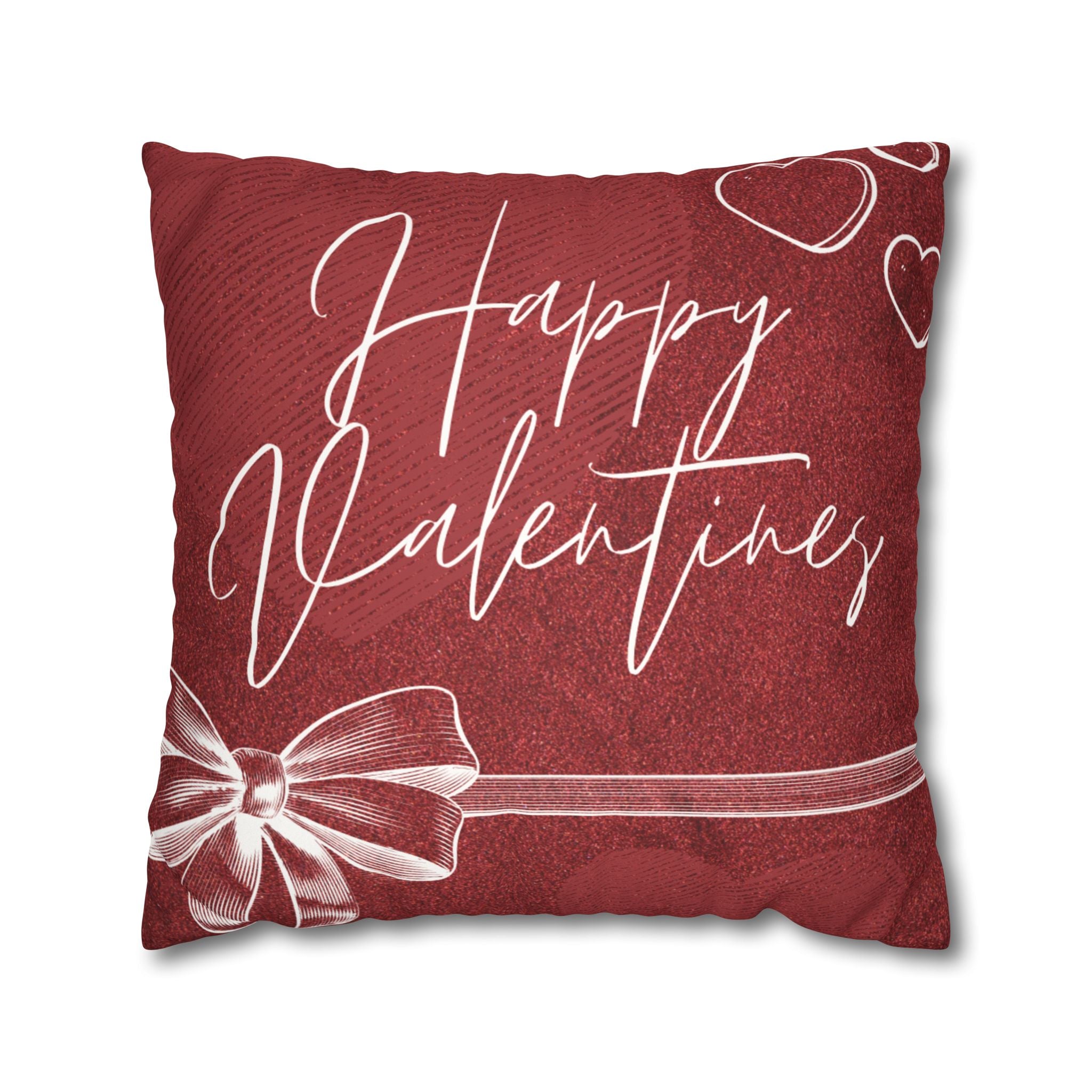 Square Pillowcase - Elegant Happy Valentines - Decorative Pillows Cushion Covers for Couch Chair Bedroom Valentines Decorative, Faux Suede, Home Decor