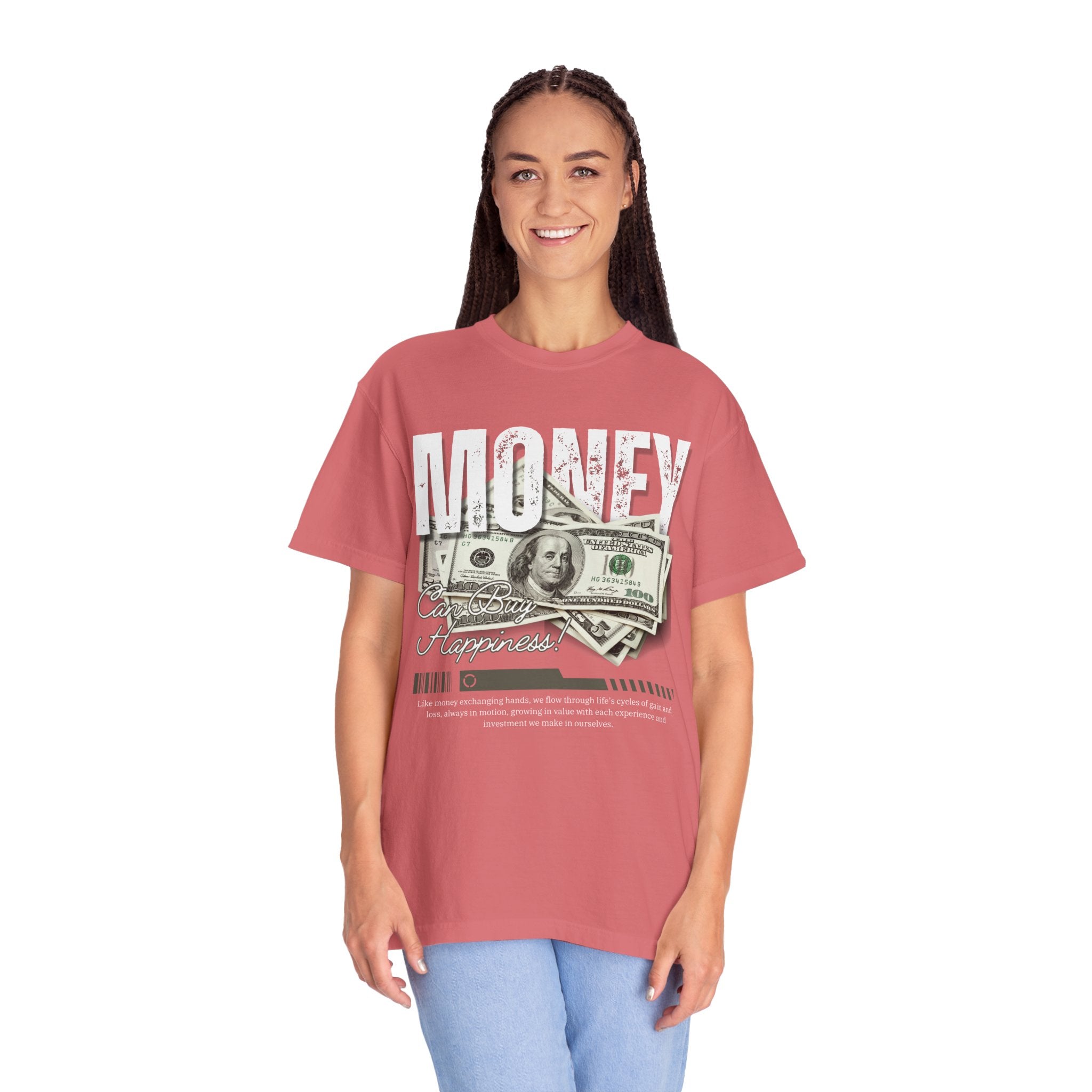 Money Can Buy Happiness, Graphic Design Unisex T-shirt, Casual Cotton Outwear, Gift for Him- Gift for Her, Stylish Tee, Cool Shirt, Trendy Apparel, Comfortable Top,