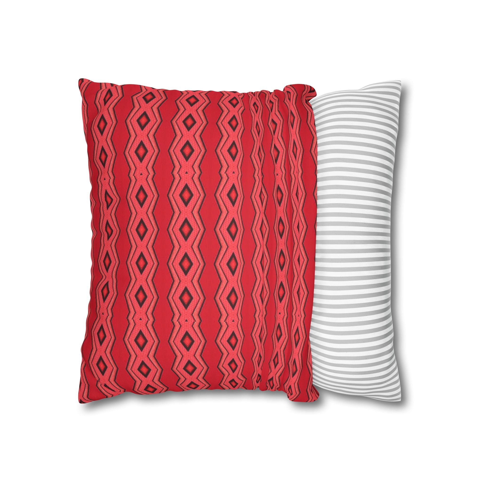 Square Pillowcase - Red Vintage Pattern - Decorative Pillows Cushion Covers for Couch Chair Bedroom Valentines Decorative, Faux Suede, Home Decor